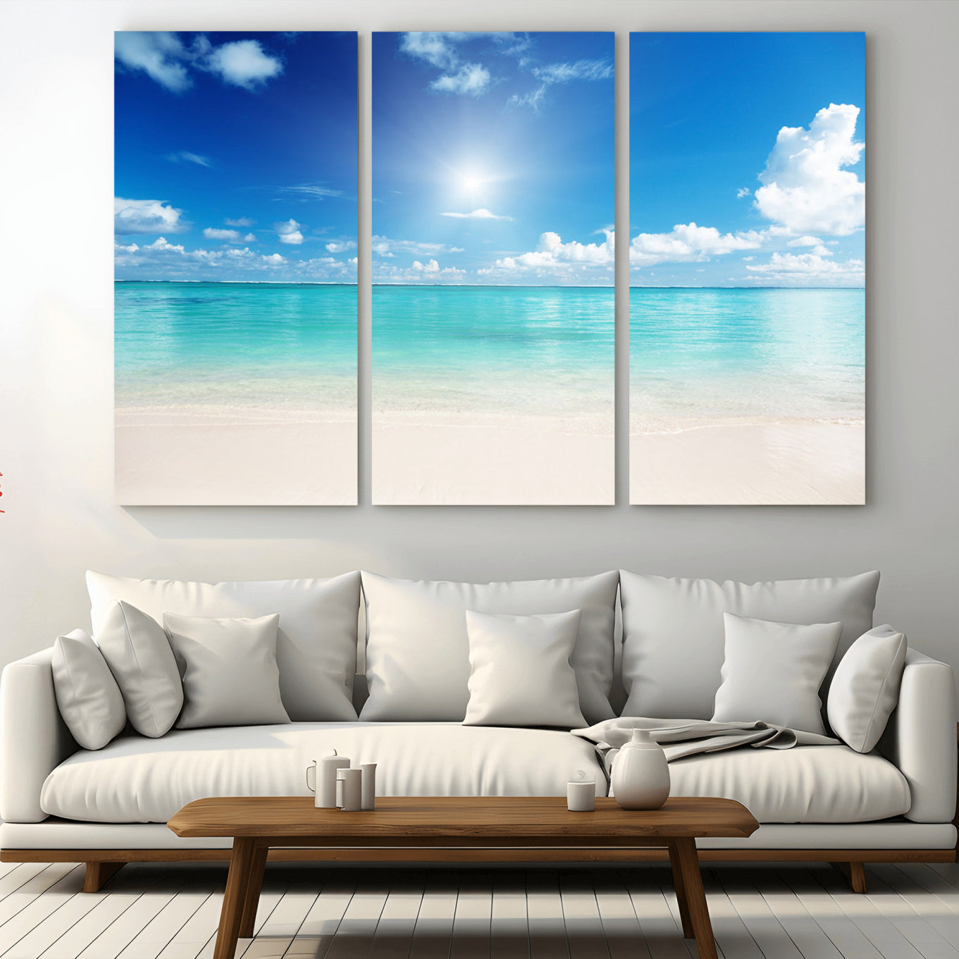 43179-MGV-CV-36X24-Blue Ocean Wall Art Canvas Print - Tranquil Ocean Paradise Triptych Wall Art - Ready to Hang Beach