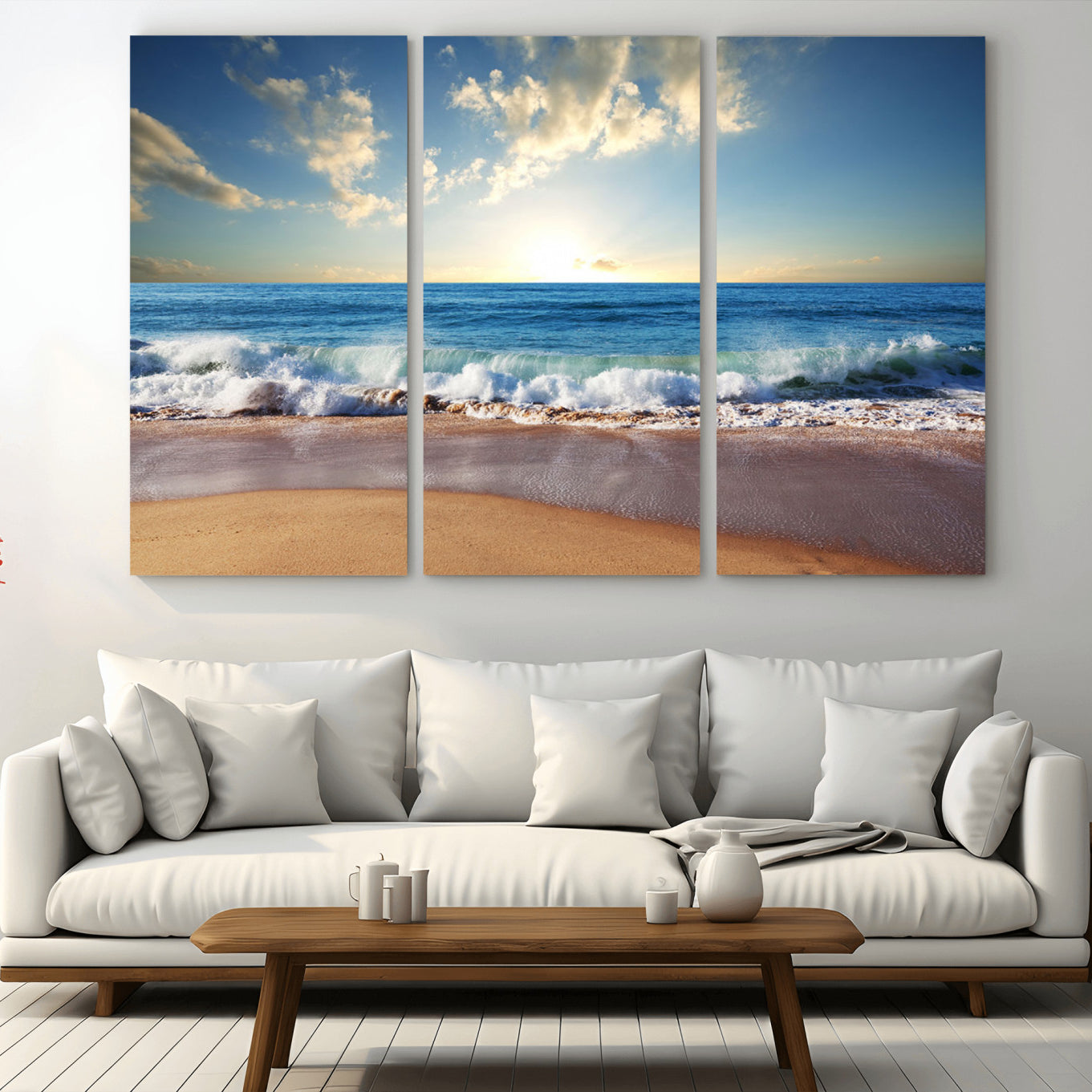 36512-MGV-CV-36X24-Serene Ocean Sunset Canvas Wall Art - Beach Waves at Sunset, Ready to Hang