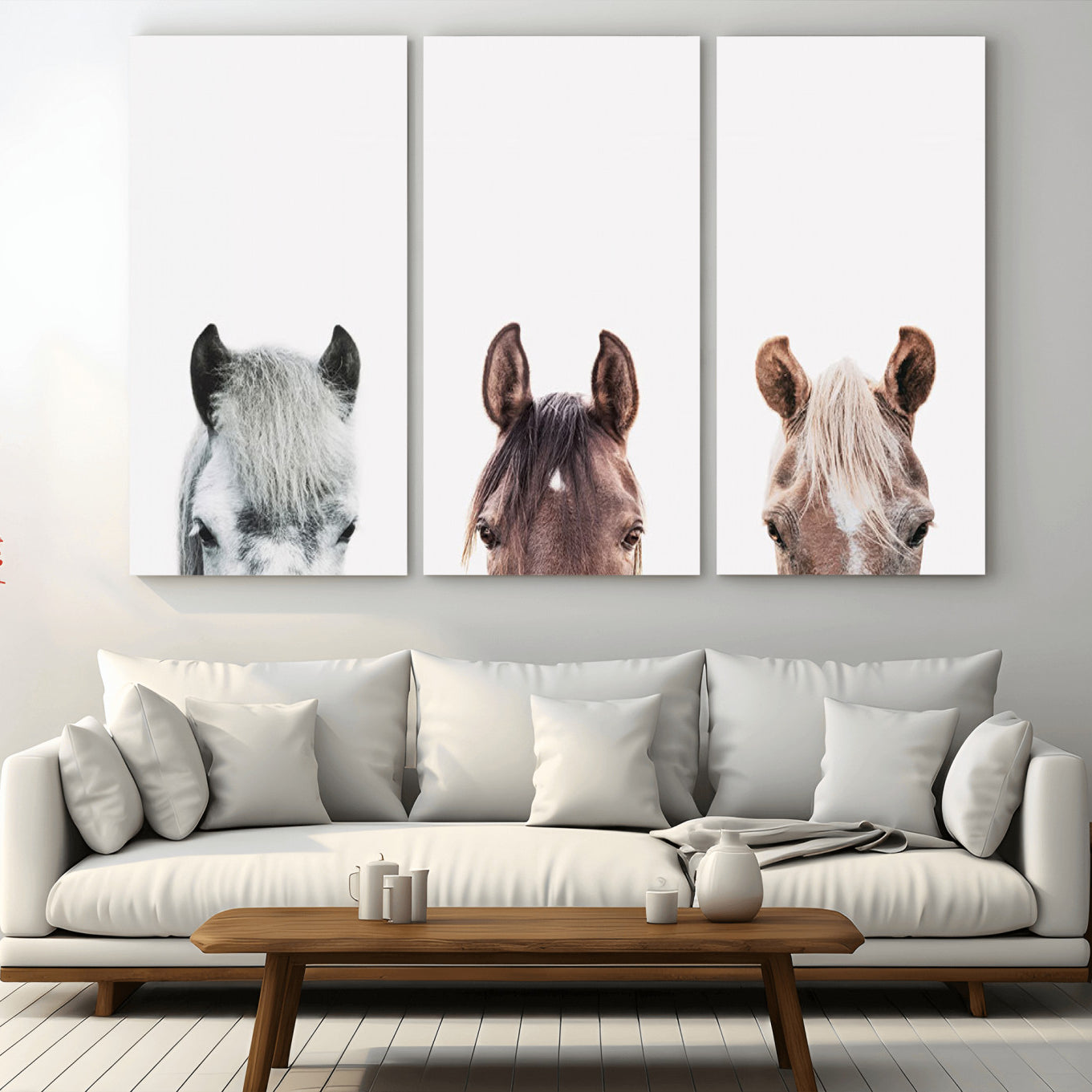 -Horse Wall Art - Minimalist Horse Triptych Wall Art – Modern 3-Panel Giclée Canvas Featuring Horse