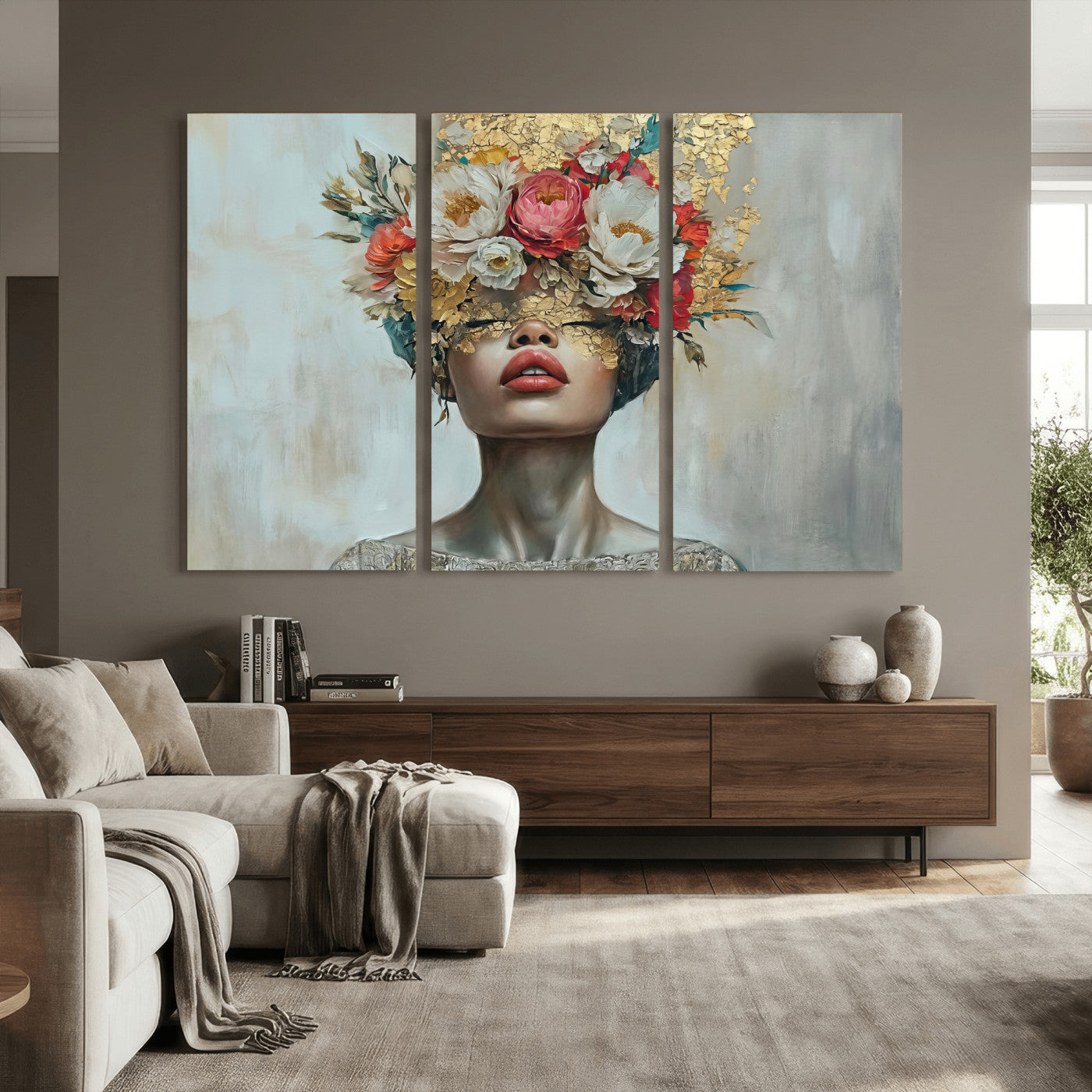 26919-MGV-CV-36X24 - Golden Petal Wall Art Canvas Print - Silhouette Woman Wall Art Canvas Print, Floral Woman Portrait