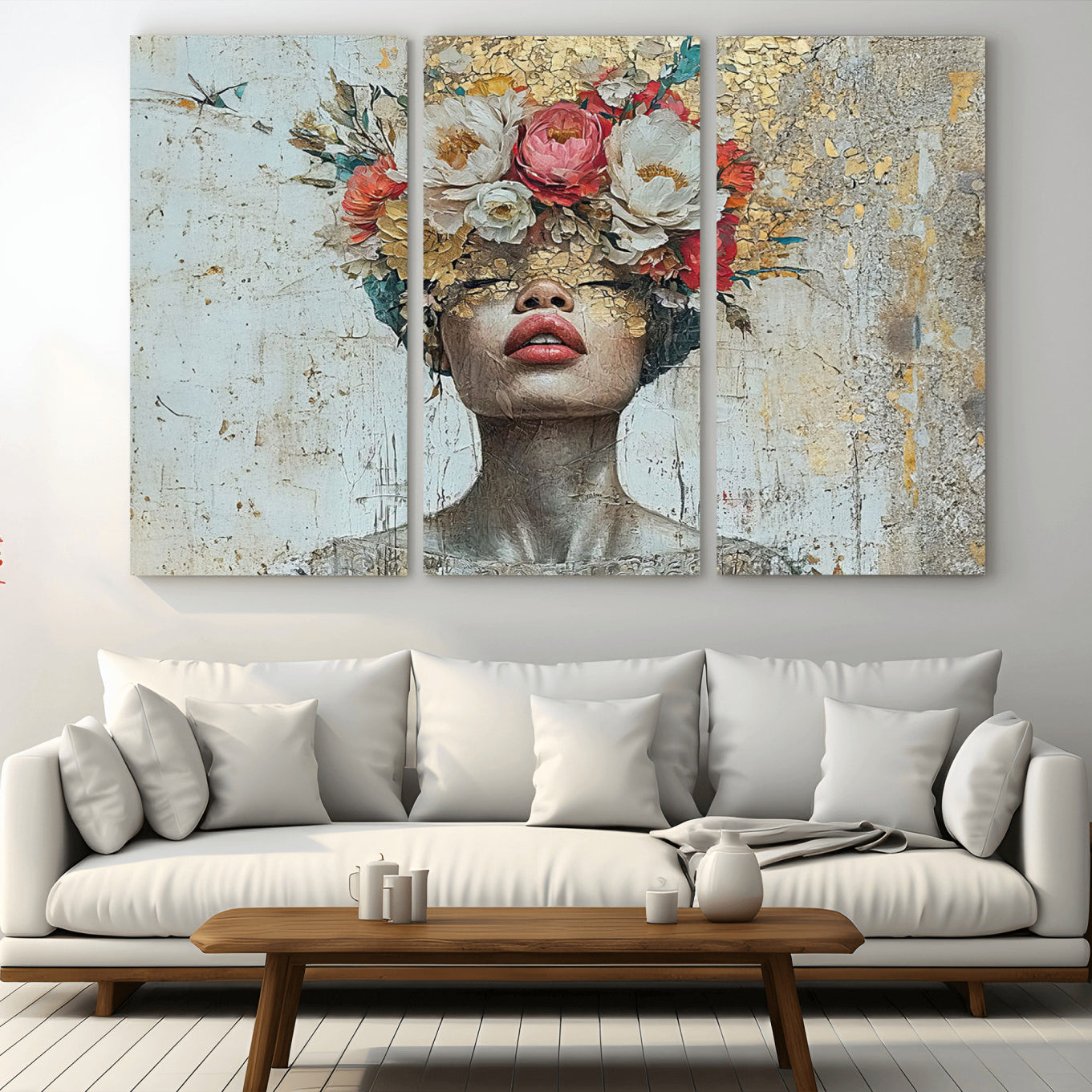 26919-MGV-CV-36X24-Golden Petal Wall Art Canvas Print - Silhouette Woman Wall Art Canvas Print, Floral Woman Portrait