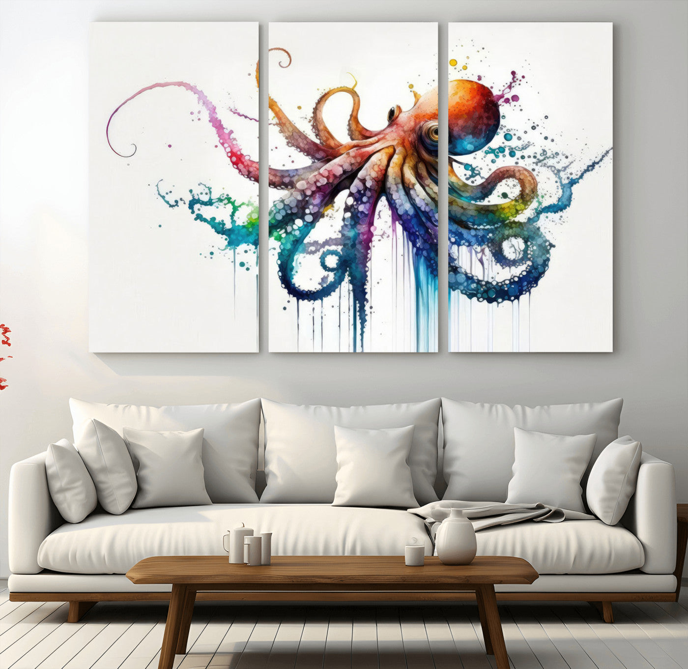 19374-MGV-CV-36X24-Watercolor Vibrant Octopus Wall Art Canvas Print | Abstract Sea Life Art | Colorful Marine Creature