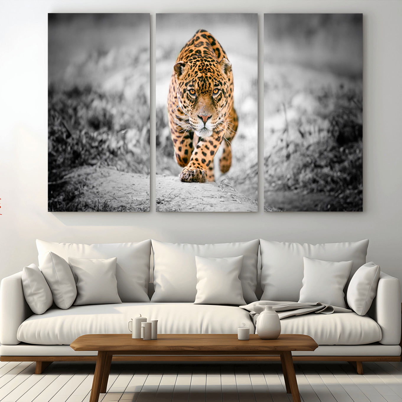 -Jaguar Wall Art Canvas Print - Majestic Big Cat in Focused Pursuit - Ready to Hang