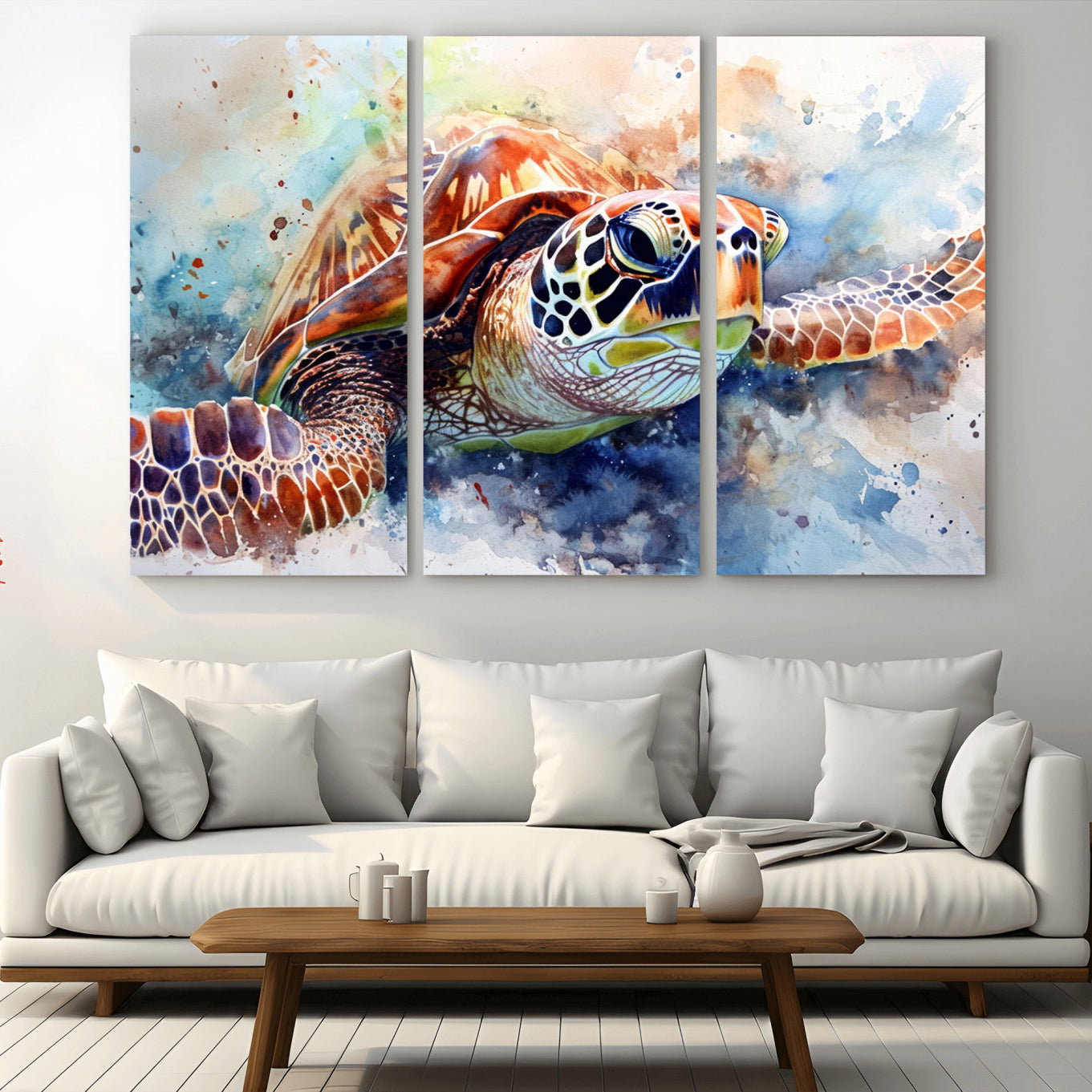 25935-MGV-CV-36X24-Watercolor Sea Turtle Wall Art Canvas Print - Vibrant Ocean Colors in Watercolor Style - Ready to