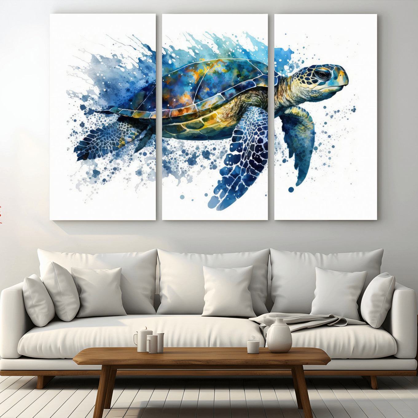 21983-MGV-CV-36X24-Turtle Wall Art Canvas Print, Framed Watercolor Turtle Art Picture Print, Ocean Life Perfect Nautical Decor Artwork