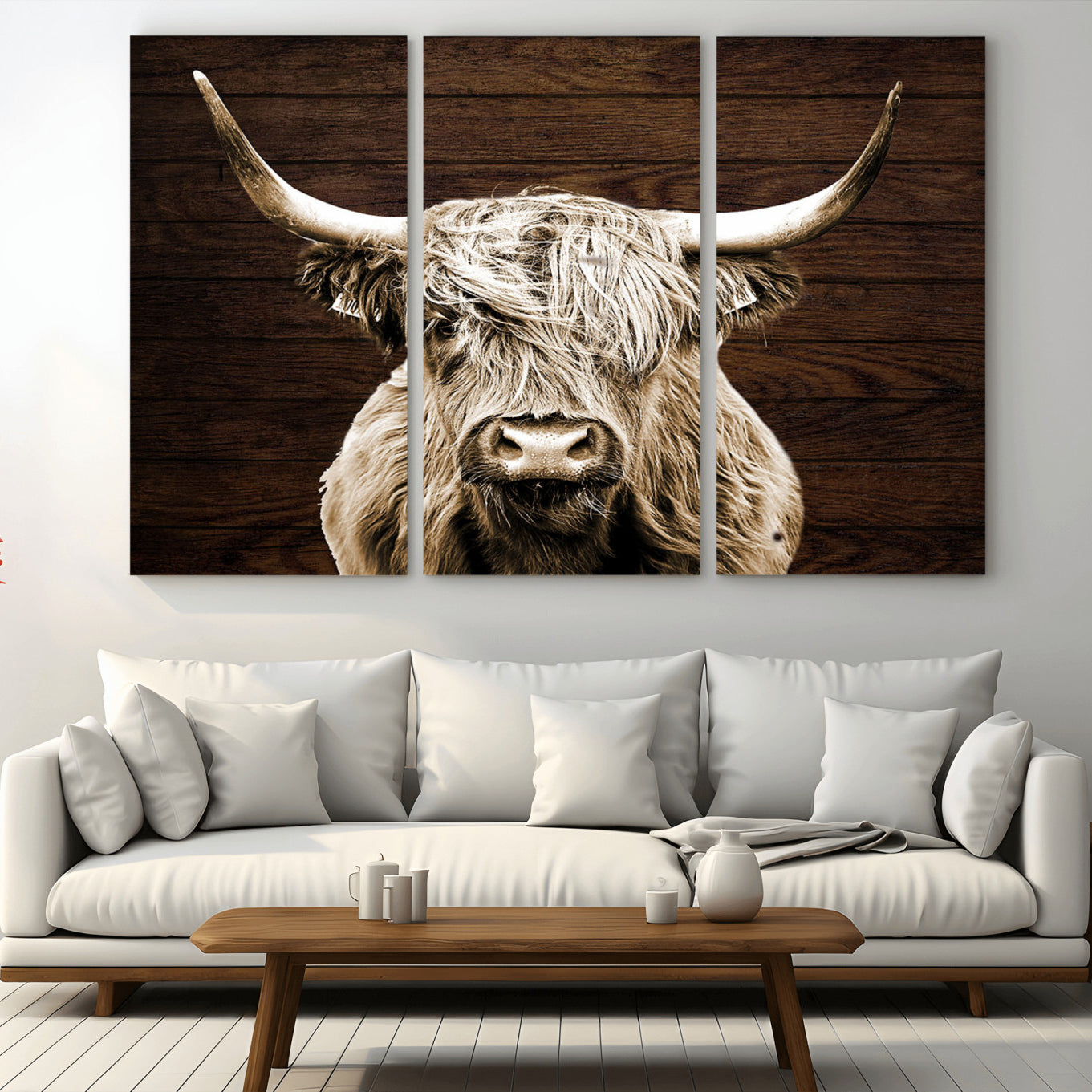 -Highland Cow Wall Art Canvas Print, Rustic Farmhouse Decor, Majestic Scottish Highland Bull Portrait