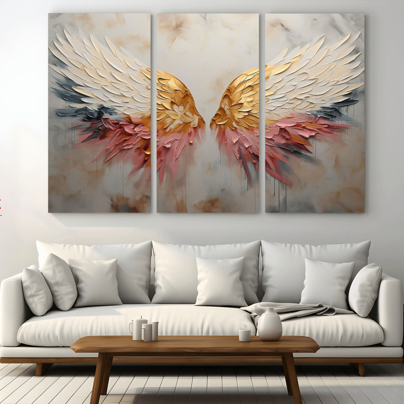 10697-MGV-CV-36X24-Golden Angel Wings Wall Art Canvas Print – Stunning Abstract Winged Art for Elegant Home Decor –