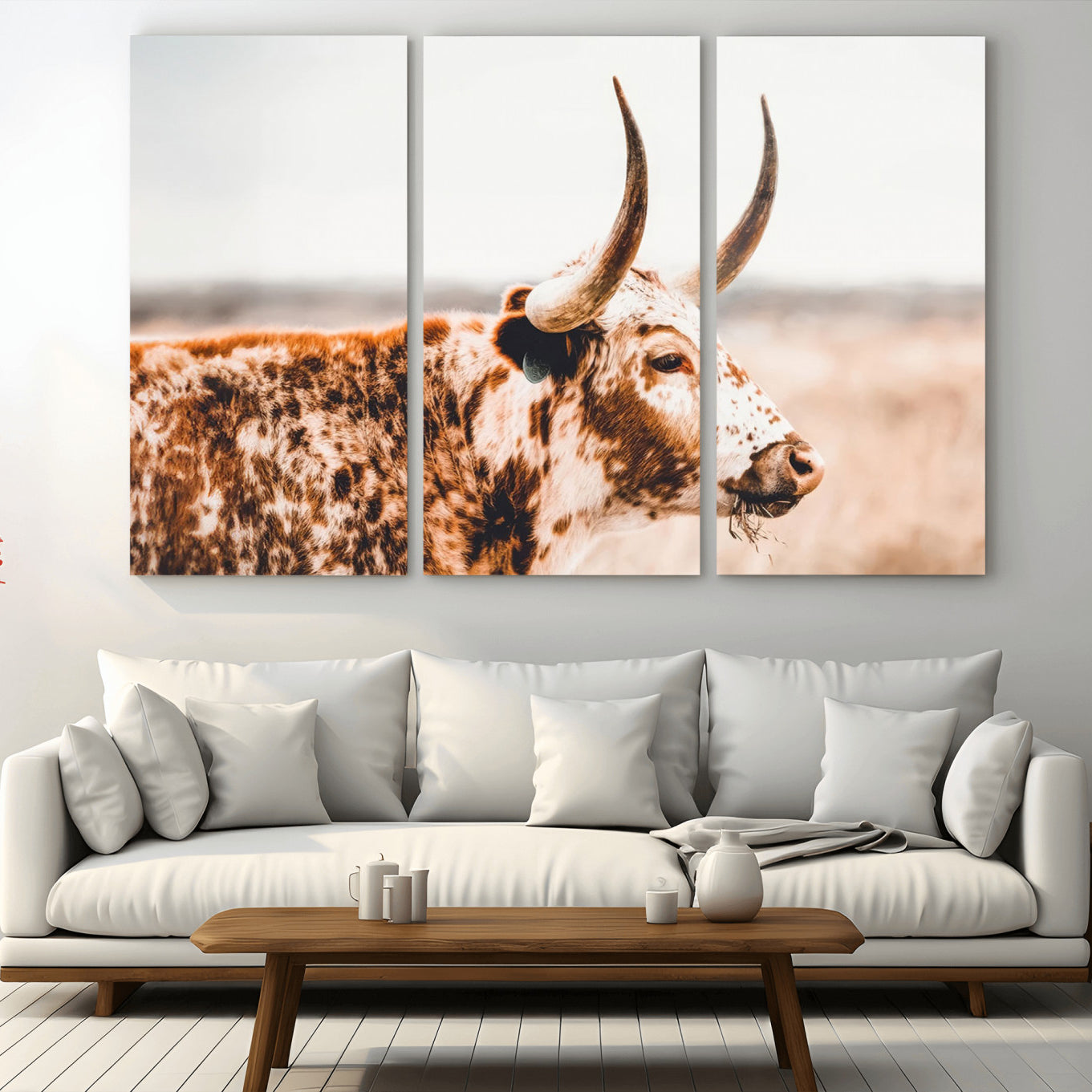 -Speckled Bull Wall Art Canvas Print – Rustic Cow Longhorn Farmhouse Animal Decor – Western Longhorn