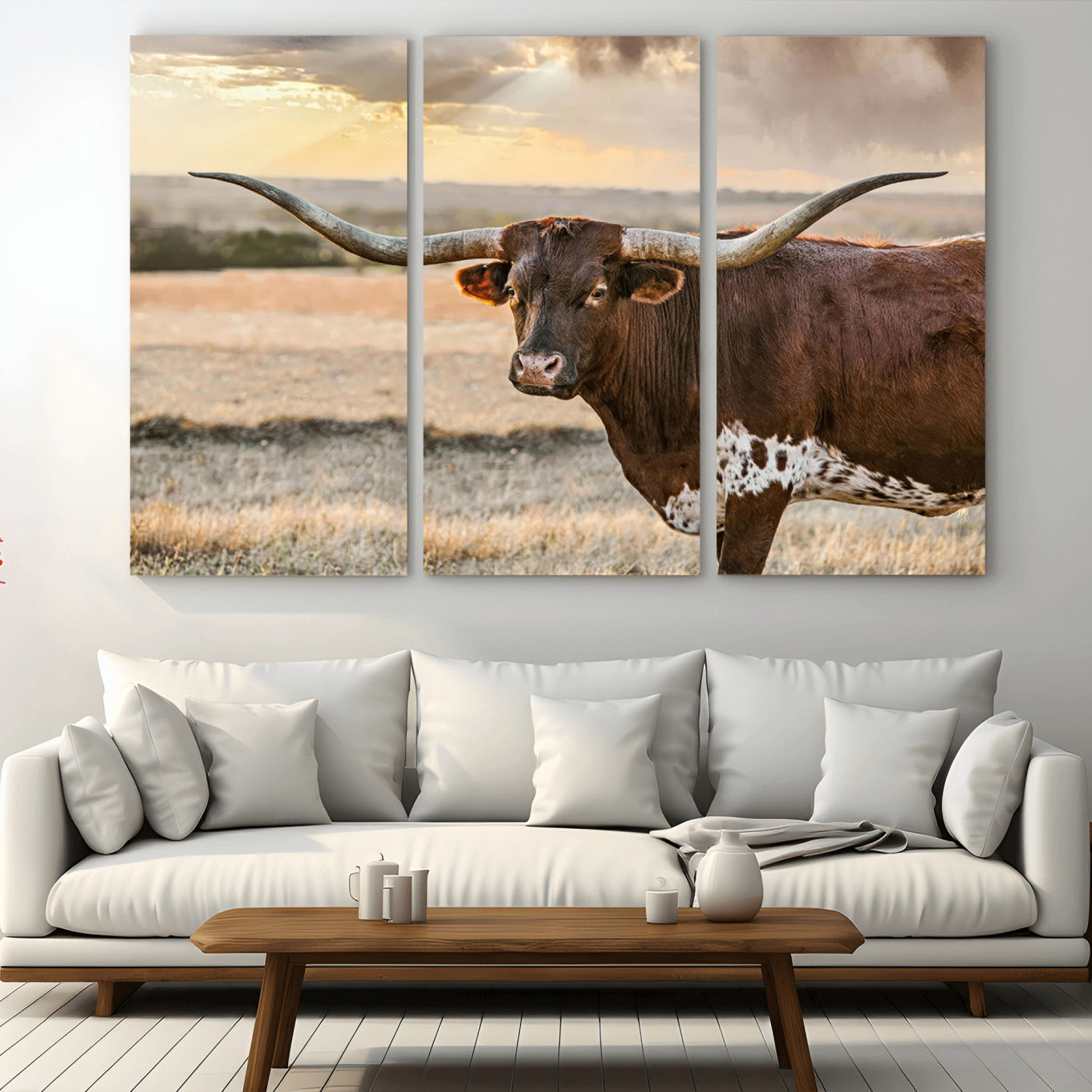-Texas Longhorn Wall Art Canvas Print, Rustic Ranch Decor, Majestic Western Longhorn Cattle