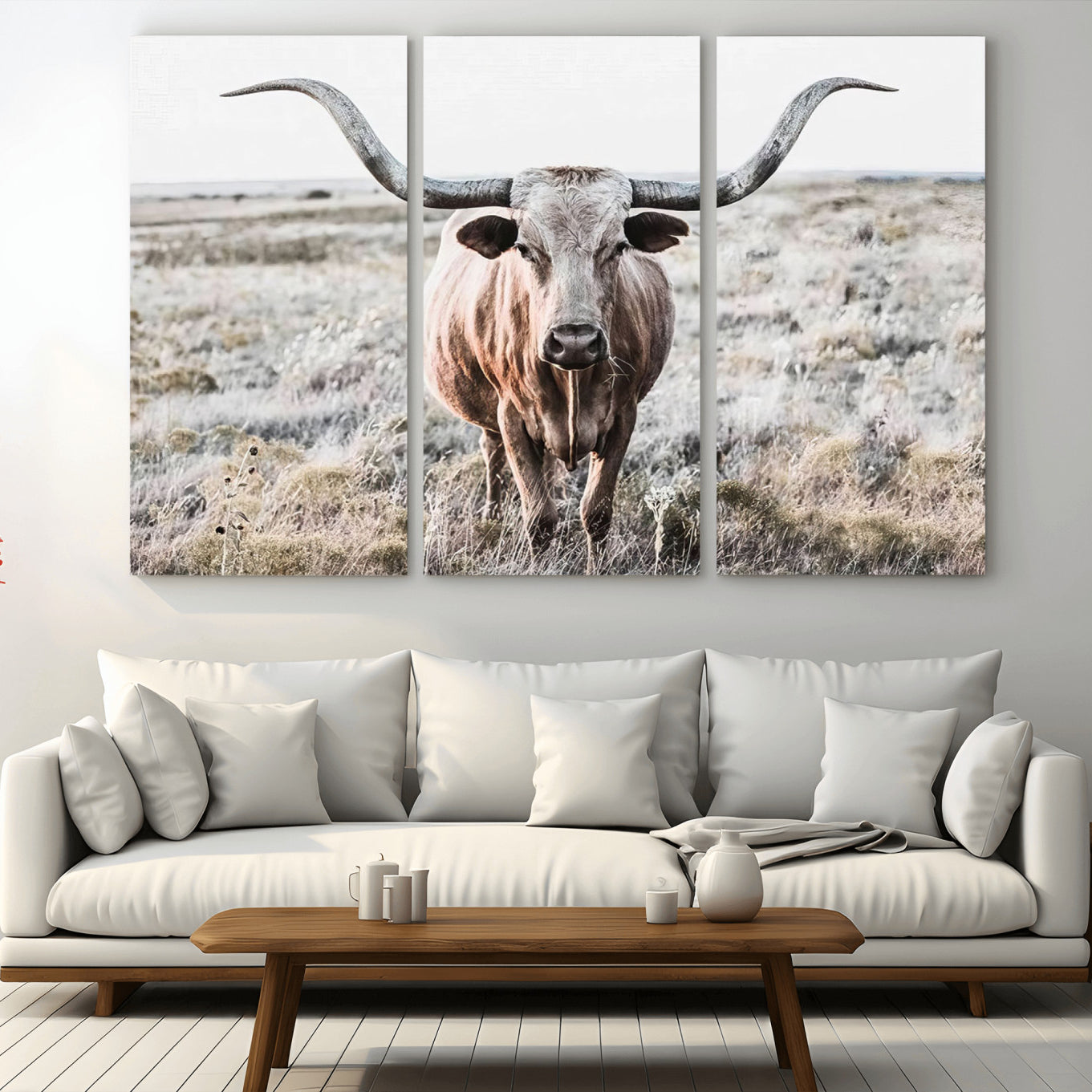 26121-MGV-CV-36X24-Rustic Texas Longhorn Wall Art Canvas Print | Western Farmhouse Decor for Living Room or Office,