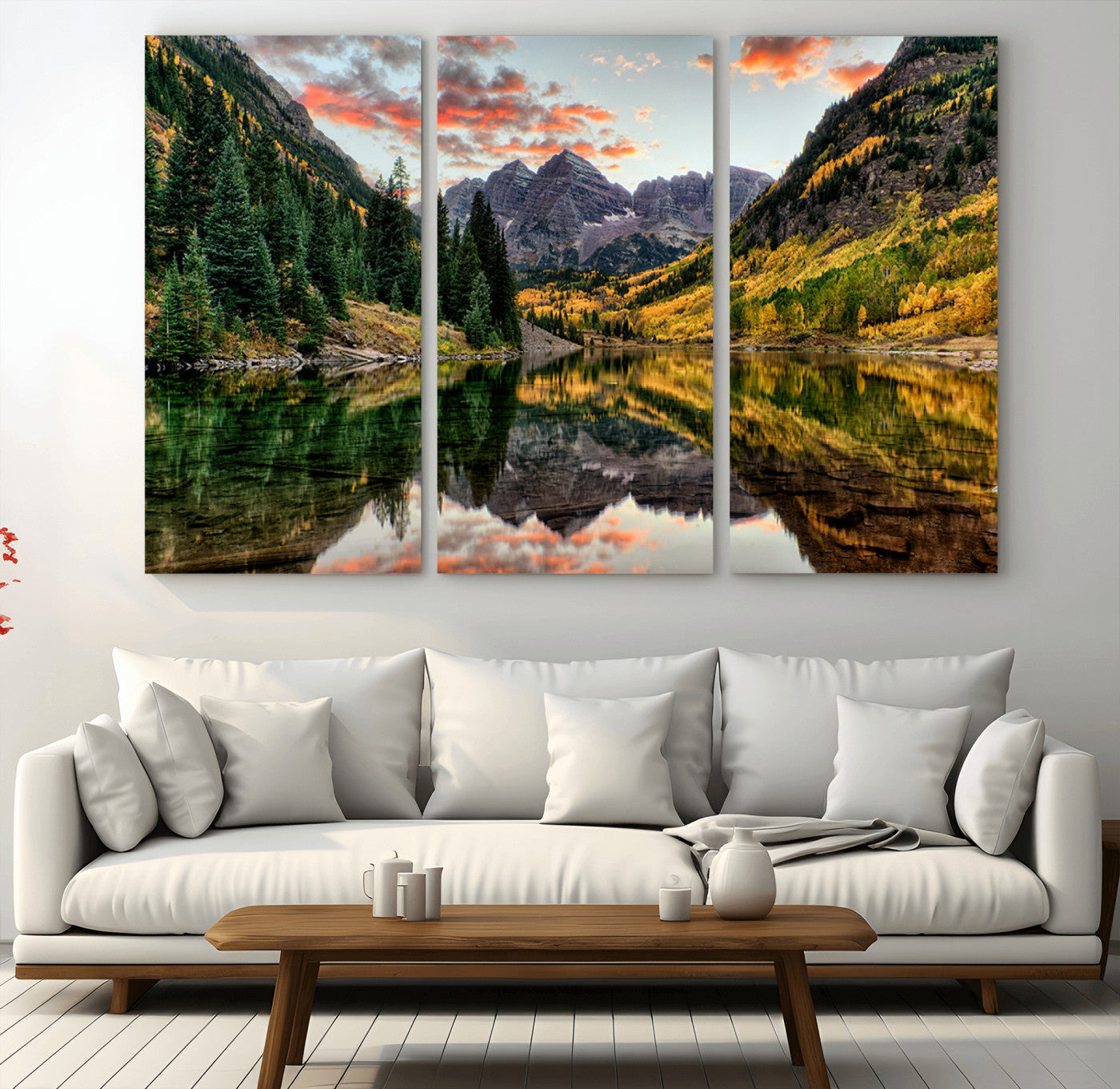 14376-MGV-CV-36X24-Maroon Bells Wall Art - Scenic Canvas Print of Maroon Bells in Autumn for Elegant Home or Office