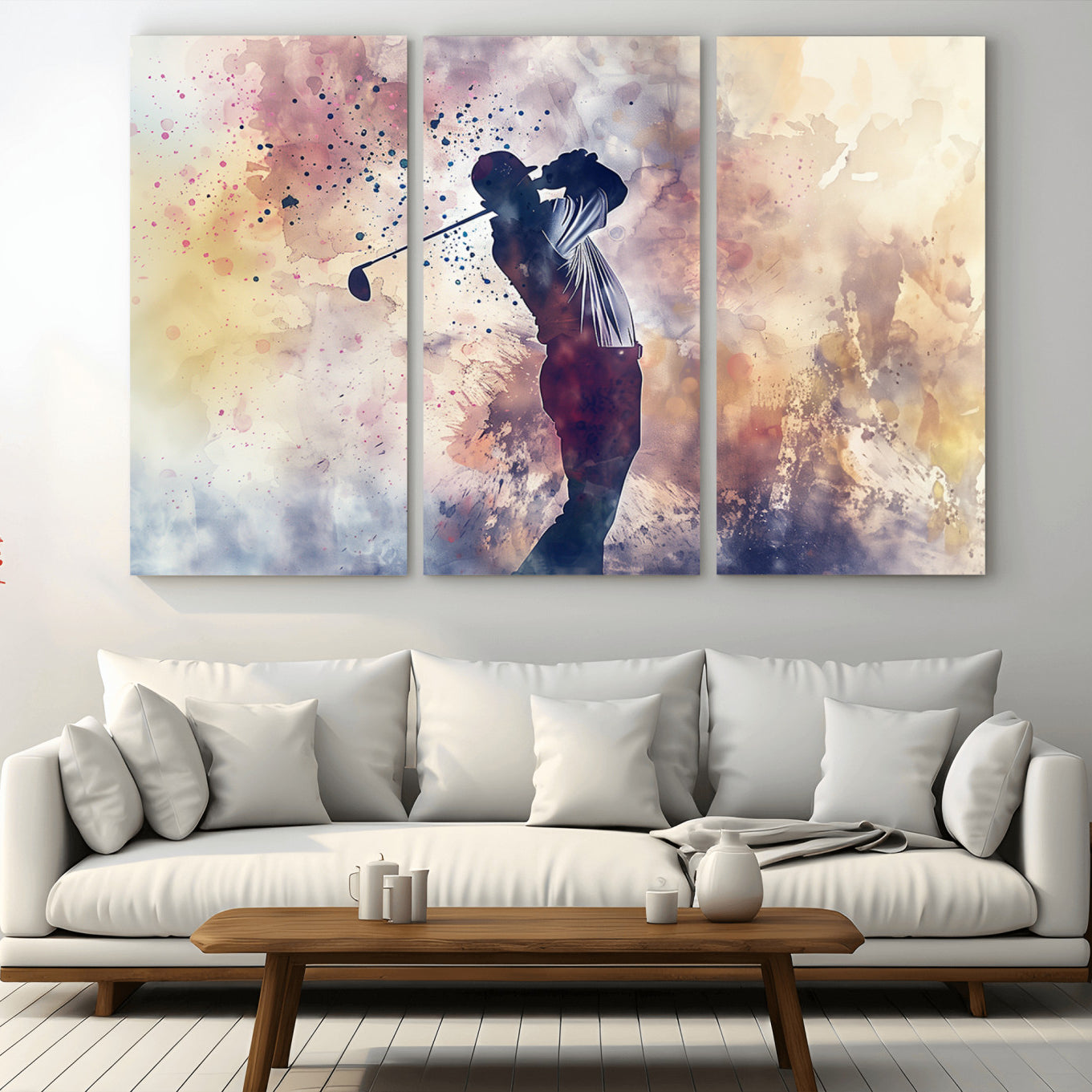 -Abstract Watercolor Golf Player Wall Art Canvas Print