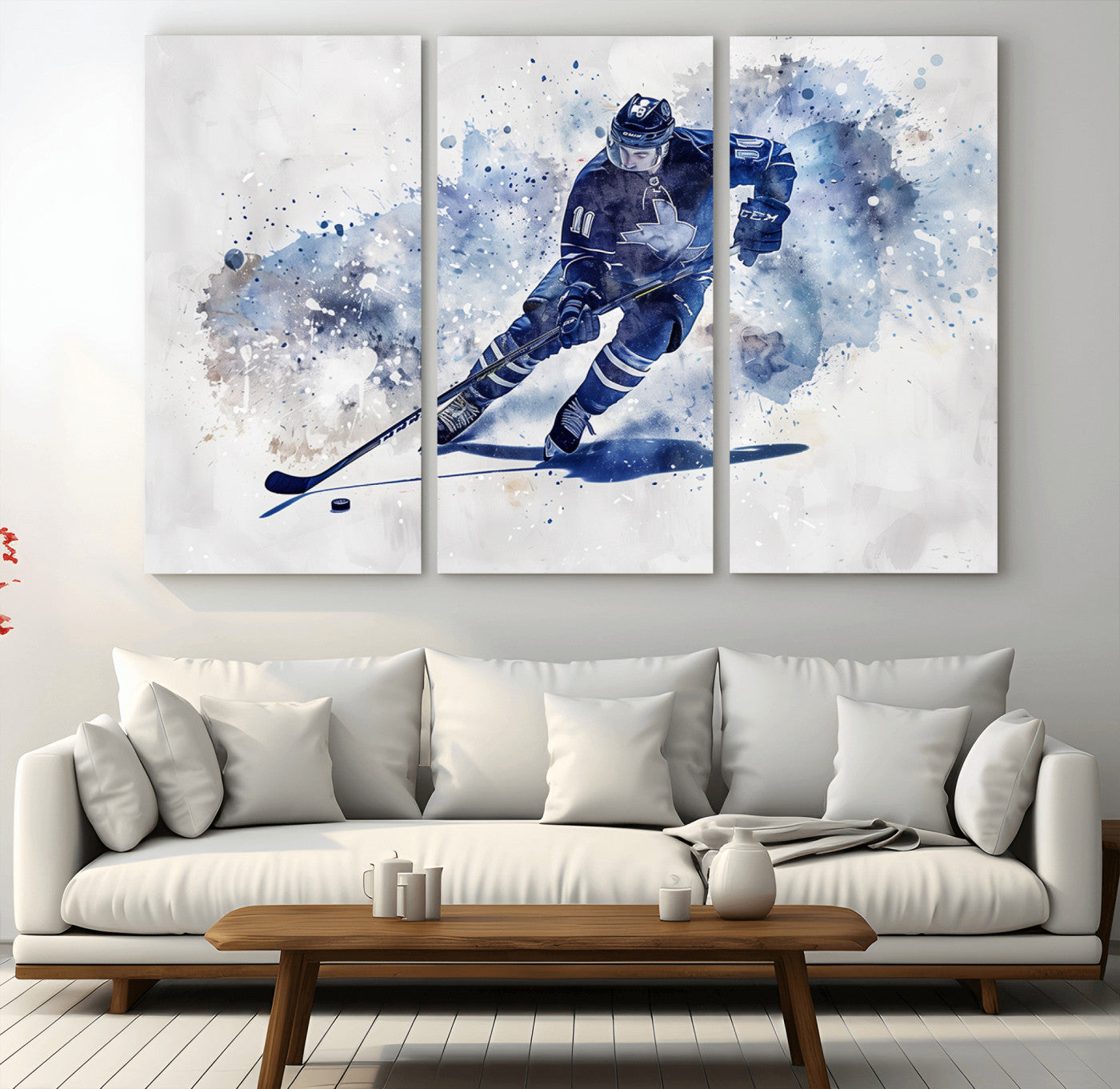 39795-MGV-CV-36X24-Hockey Player Wall Art Canvas Print - Sports-Inspired Watercolor Decor - Ready to Hang