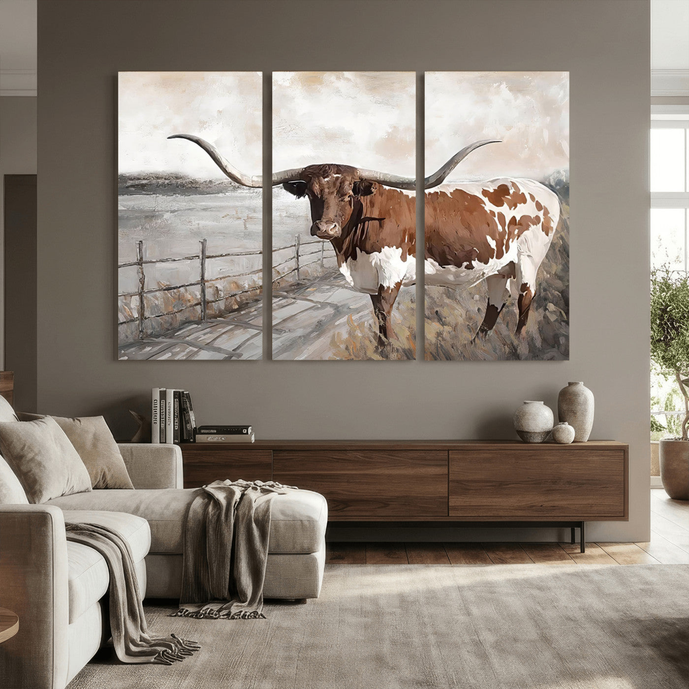 57340-MGV-CV-36X24 - Vintage Texas Cow Wall Art Canvas Print, Rustic Longhorn Wall Art | Canvas Print for Farmhouse Decor