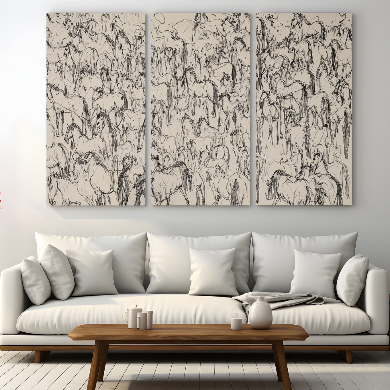 -Abstract Horse Sketch Wall Art | Ready to Hang and Framed | Farmhouse Wall Decor for Living Room or