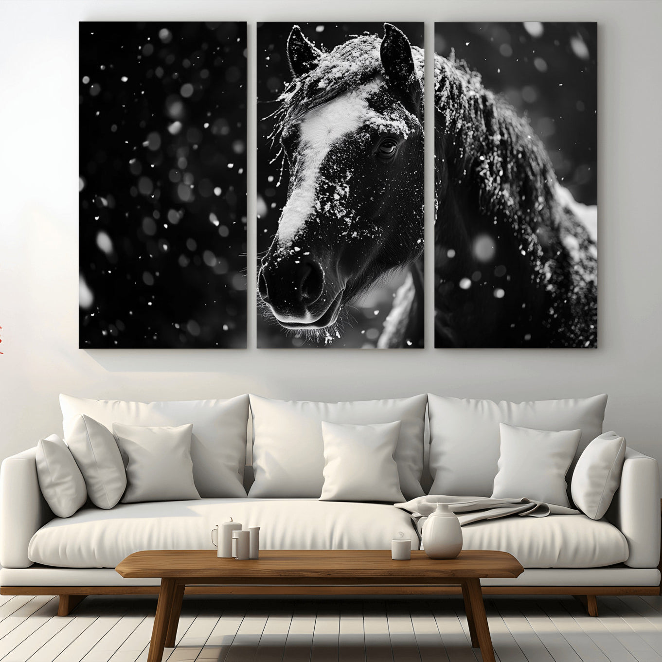 -Winter Horse Wall Art | Black and White Horse Print | Ready to Hang and Framed | Farmhouse Wall Art