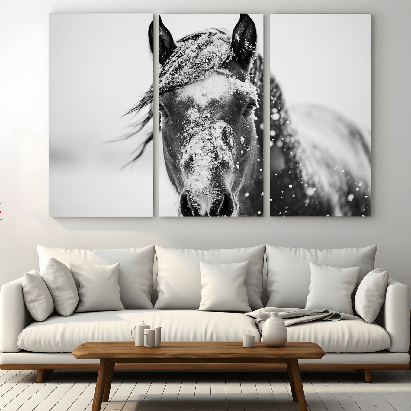 58804-MGV-CV-48X32-3P-Western Wall Art | Black and White Winter Horse Wall Art | Ready to Hang and Framed | Farmhouse and