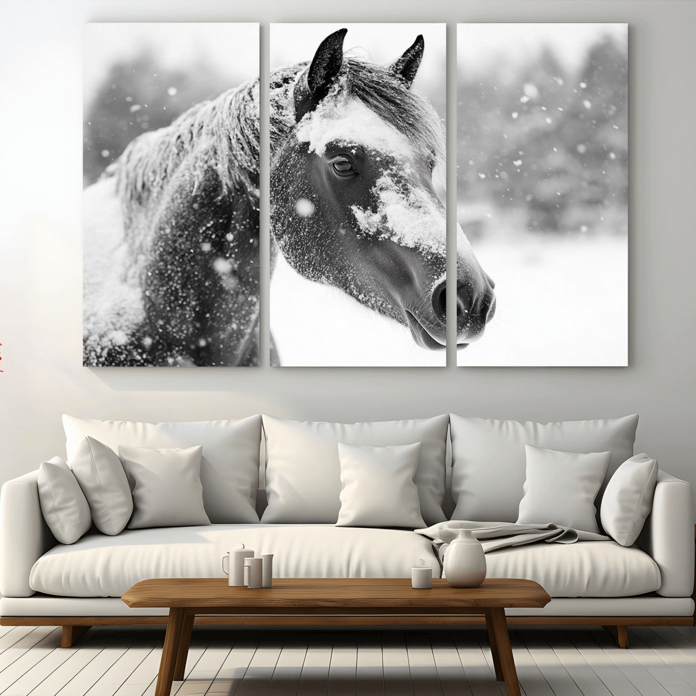 -Black Horse Winter Wall Art | Ready to Hang and Framed | Farmhouse and Western Wall Decor for Living