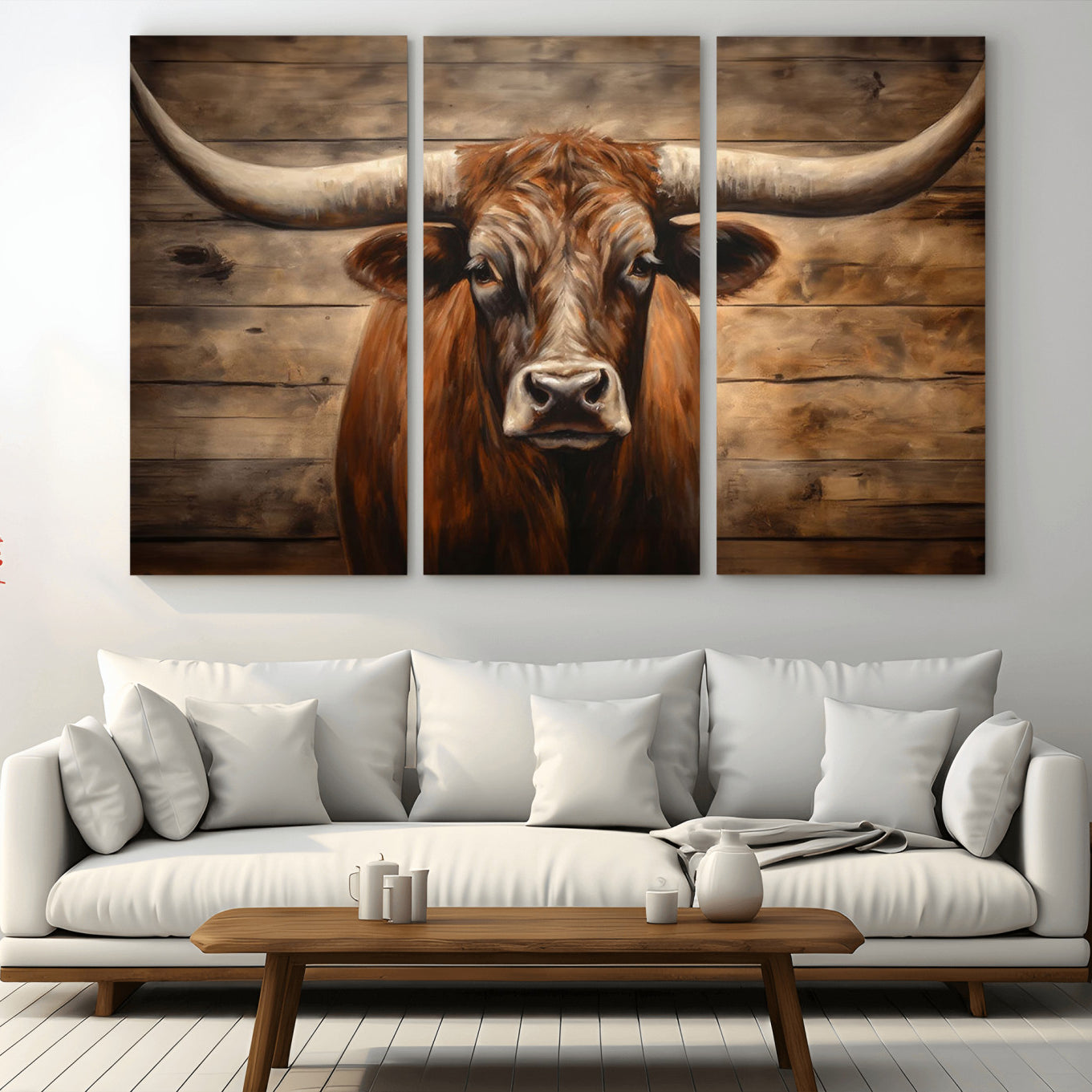 -Longhorn Bull Wall Art | Canvas Print | Ready to Hang | Rustic Farmhouse Wall Decor | Western Barn