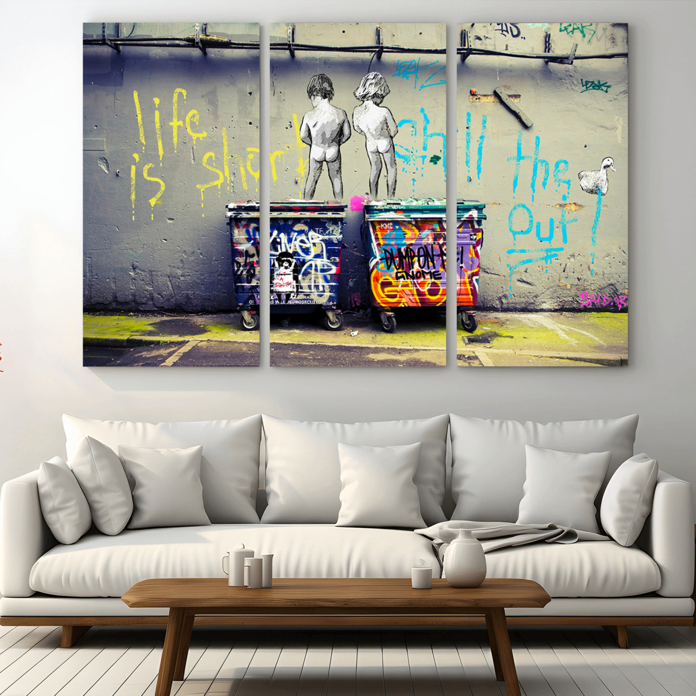 -Banksy Life is Short Wall Art - Iconic Graffiti Art on Framed Ready-to-Hang Canvas - Street Art
