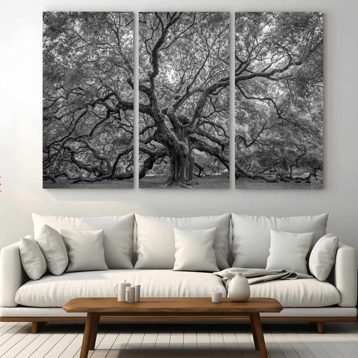 -Majestic Angel Oak Tree Black and White Canvas Print – Multi Panel Wall Art, Giclée Print, Ready to