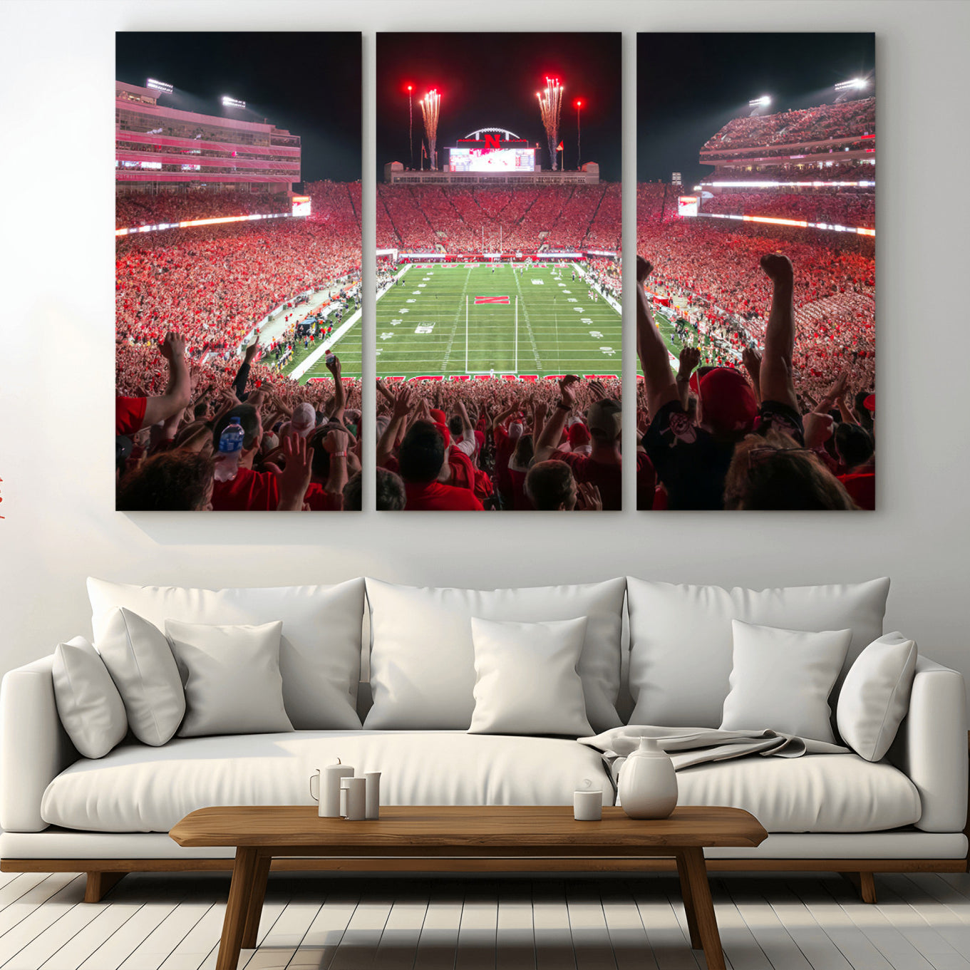 -University of Nebraska Cornhuskers Football Team Print - Lincoln Memorial Stadium Wall Art Canvas