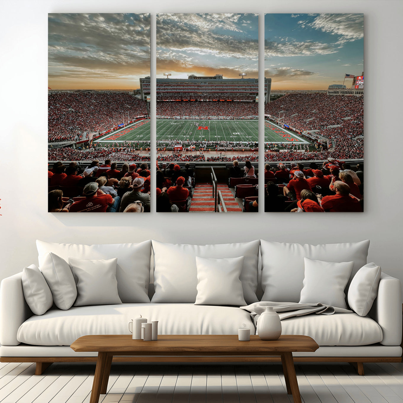 70684-MGV-CV-36X24-University of Nebraska Cornhuskers Football Team Print - Lincoln Memorial Stadium Art Canvas Print