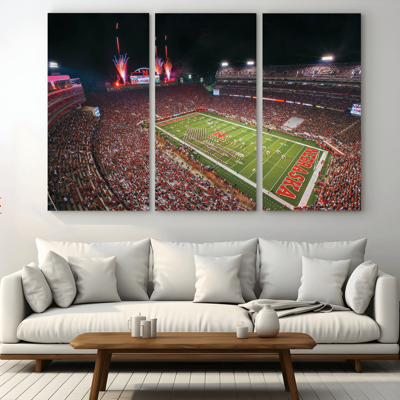 51773-MGV-CV-36X24-University of Nebraska Cornhuskers Football Team Print - Lincoln Memorial Stadium Wall Art Canvas