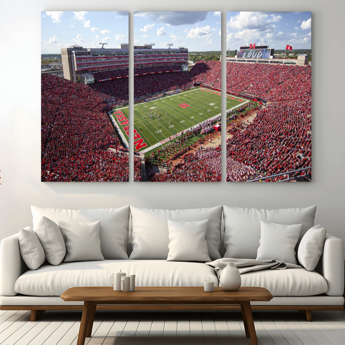 84975-MGV-CV-36X24-University of Nebraska Cornhuskers Football Team Print - Lincoln Memorial Stadium Wall Art Canvas