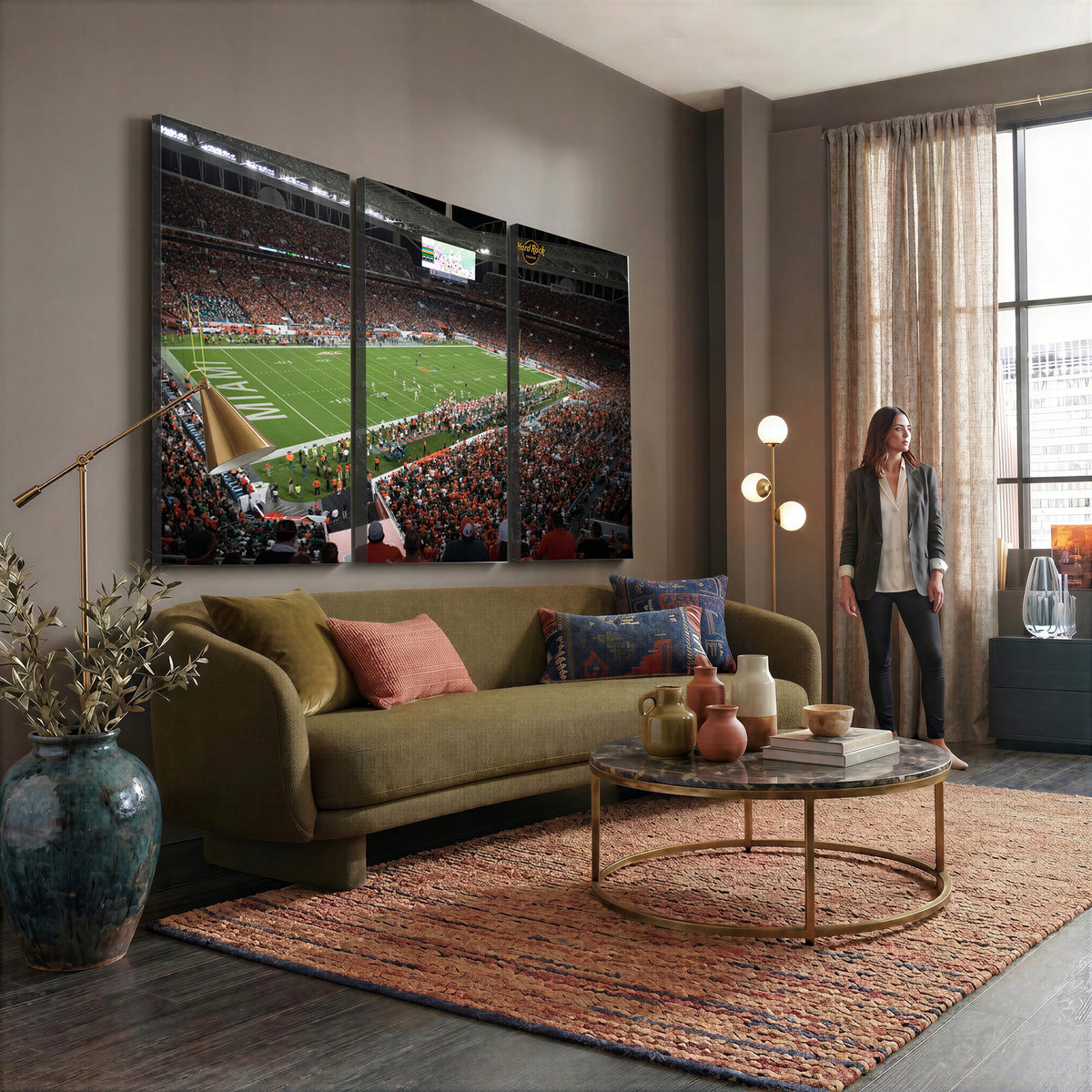 33698-PAN-FL-20X10 - Miami Hurricanes Football Team Print Canvas- Miami Hard Rock Stadium Wall Art Canvas Print