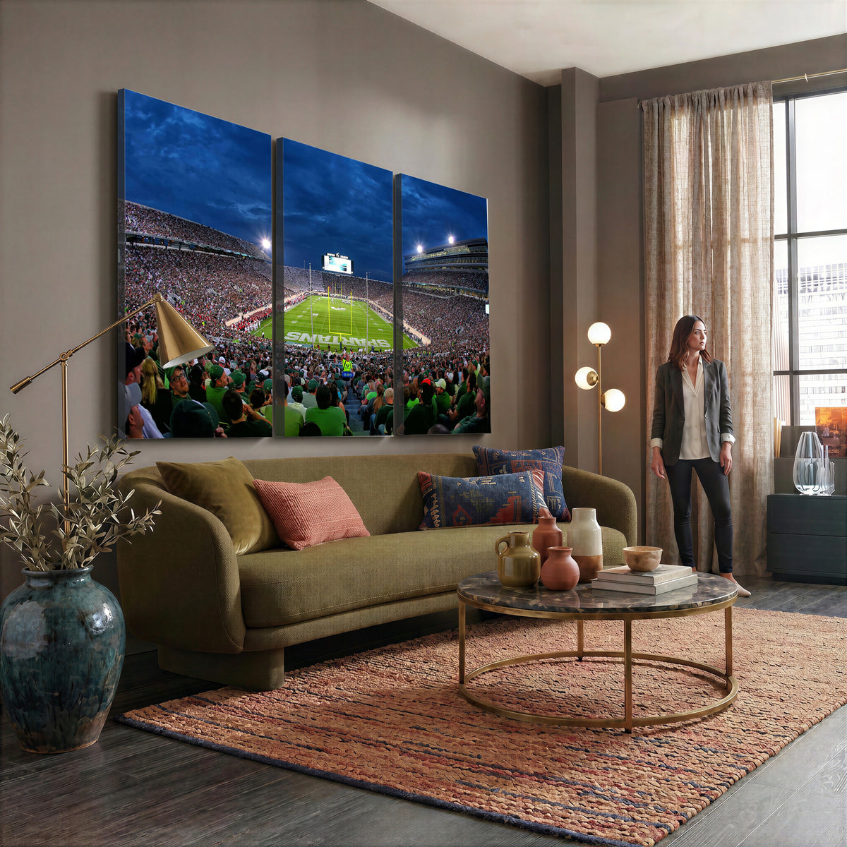 35248-PAN-FL-20X10 - Michigan State Spartans Football Team Print - East Lansing Spartan Stadium Wall Art Canvas Print