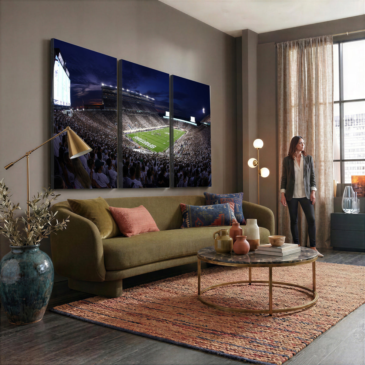 75193-PAN-FL-20X10 - Michigan State Spartans Canvas, Framed Football Team Print - East Lansing Spartan Stadium Wall Art