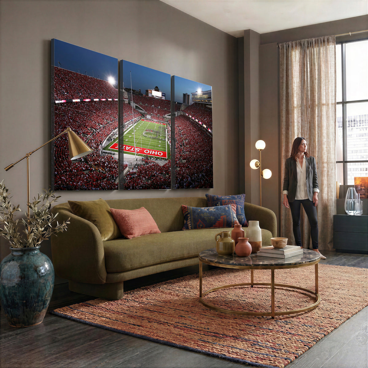 98743-PAN-FL-20X10 - Ohio State University Buckeyes Football Team Print - Columbus Ohio Stadium Wall Art Canvas Print