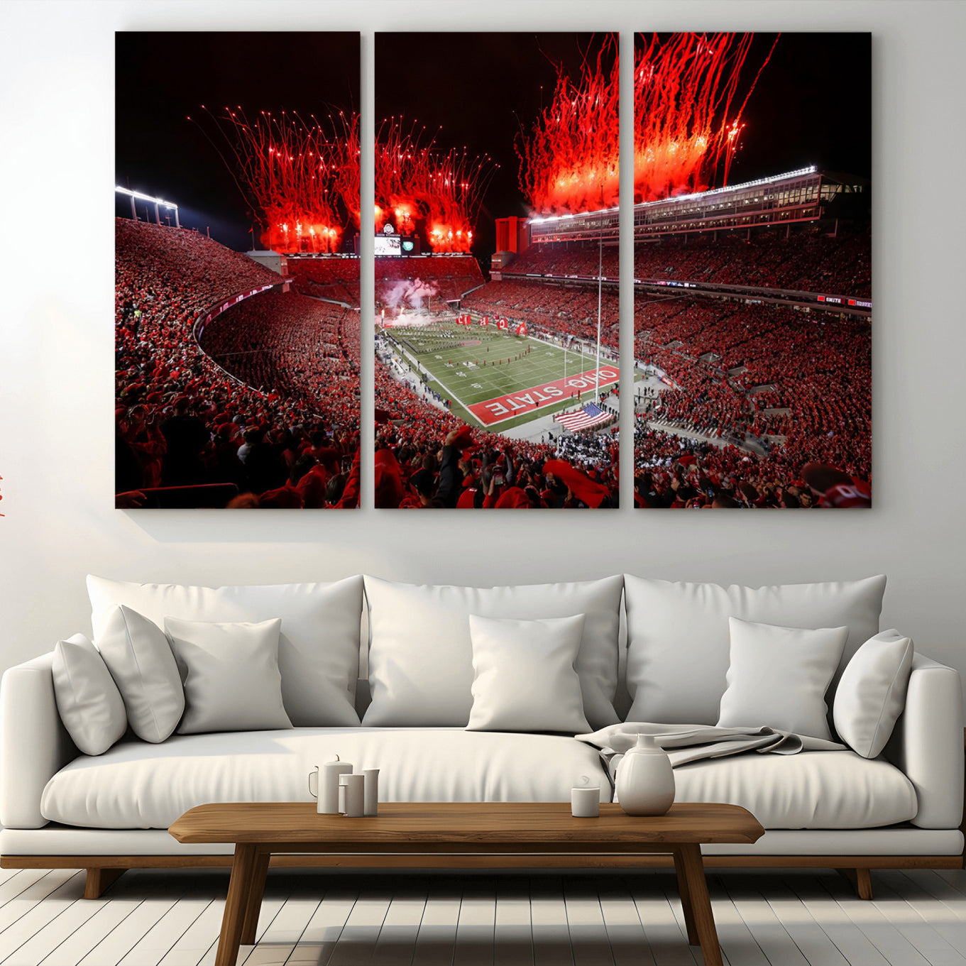 56909-MGV-CV-36X24-Ohio State University Buckeyes Football Team Print - Columbus Ohio Stadium Wall Art Canvas Print