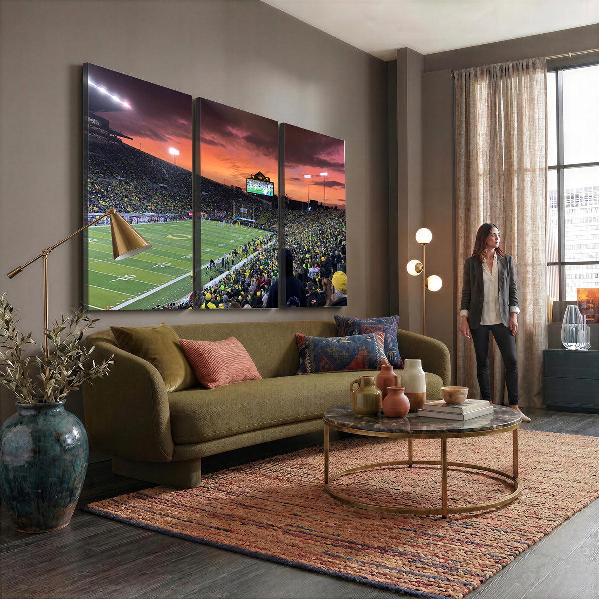 75065-PAN-FL-20X10 - Eugene Autzen Stadium Canvas Wall Art Print – Sunset Over Iconic Football Field Wall Decor for Home