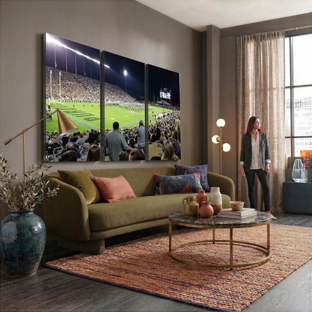 56796-PAN-FL-20X10 - Purdue University Boilermakers Football Team Print - West Lafayette Ross-Ade Stadium Wall Art Canvas