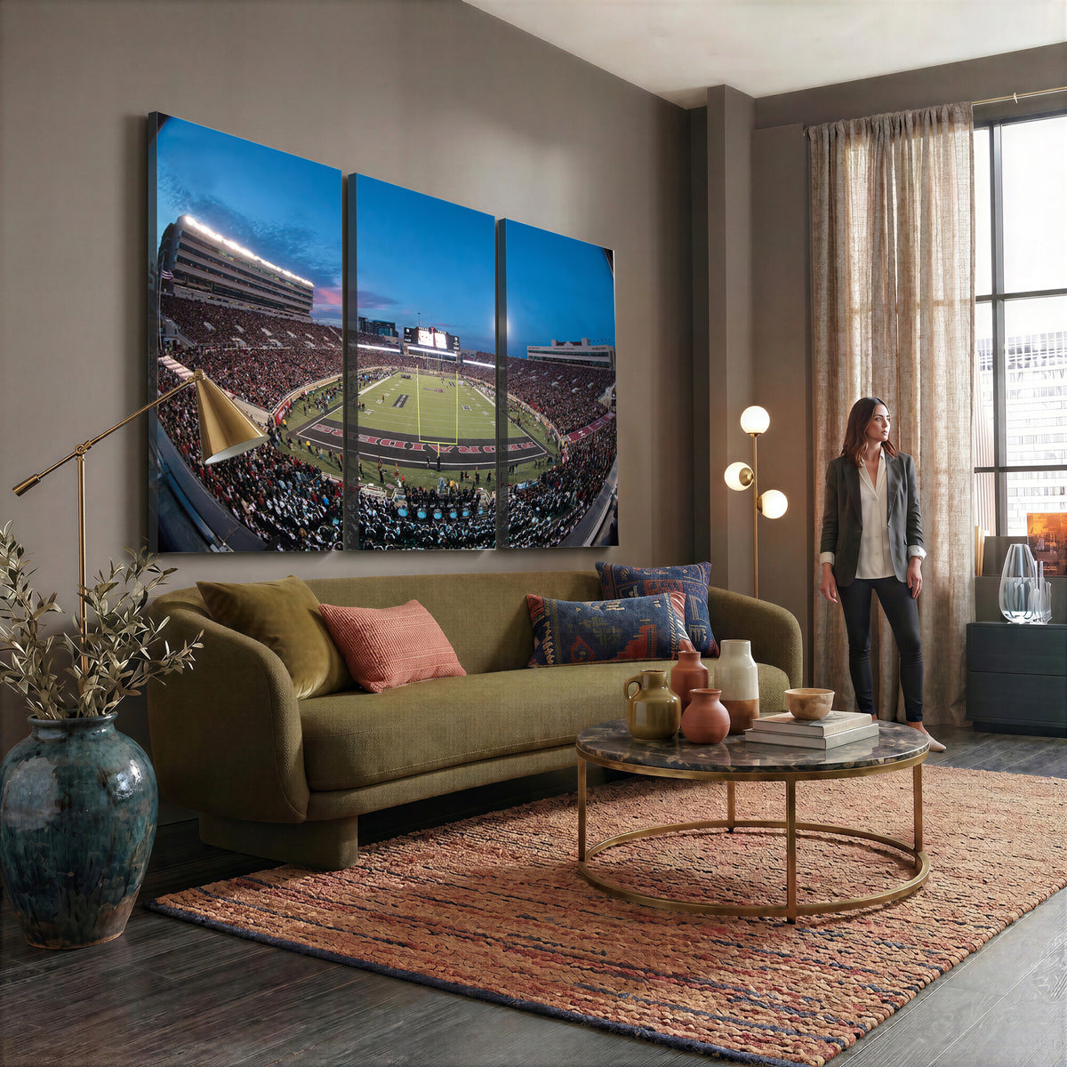 60763-PAN-FL-20X10 - Texas Tech Red Raiders Canvas, Framed Football Team Print - Lubbock Jones AT&T Stadium Wall Art