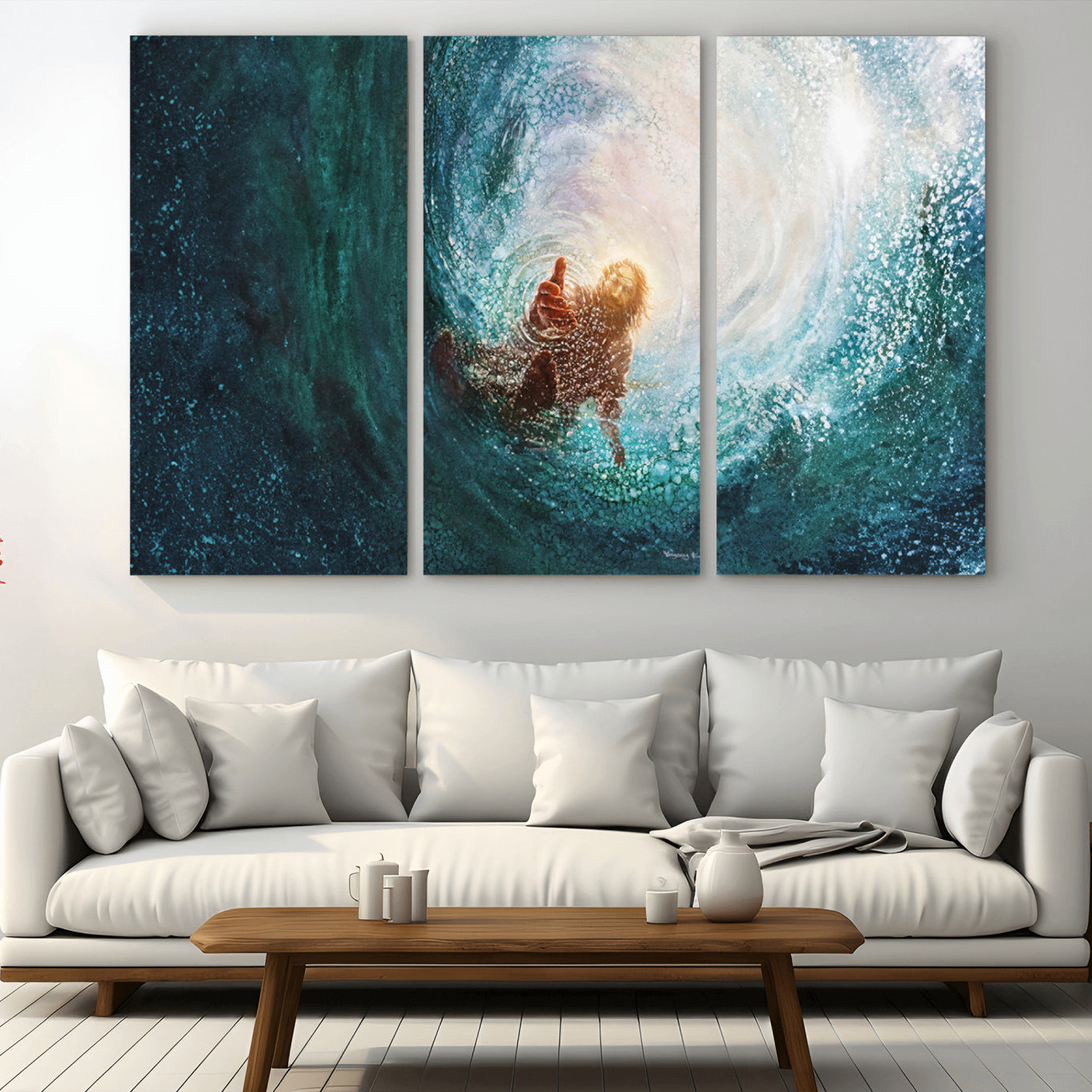 -Powerful Jesus Canvas Print - Hand of Salvation, Inspirational Wall Art - Framed, Ready to Hang for