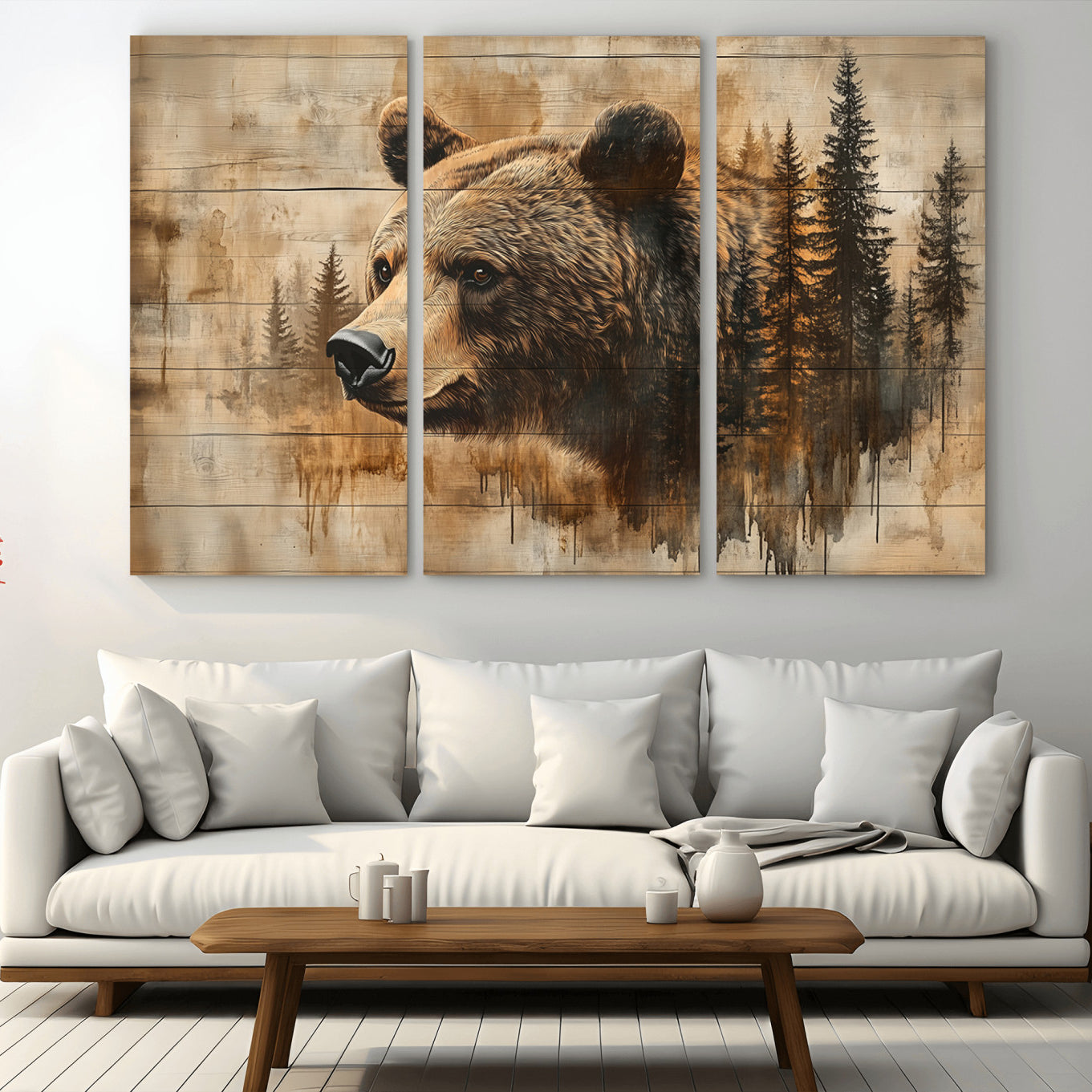 -Rustic Grizzly Bear Wall Art, Abstract Grizzly 399 Bear Wall Art Canvas Print - Woodland Wildlife