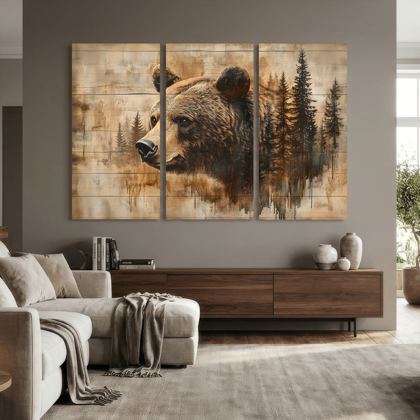 48378-MGV-CV-36X24 - Rustic Grizzly Bear Wall Art, Abstract Grizzly 399 Bear Wall Art Canvas Print - Woodland Wildlife