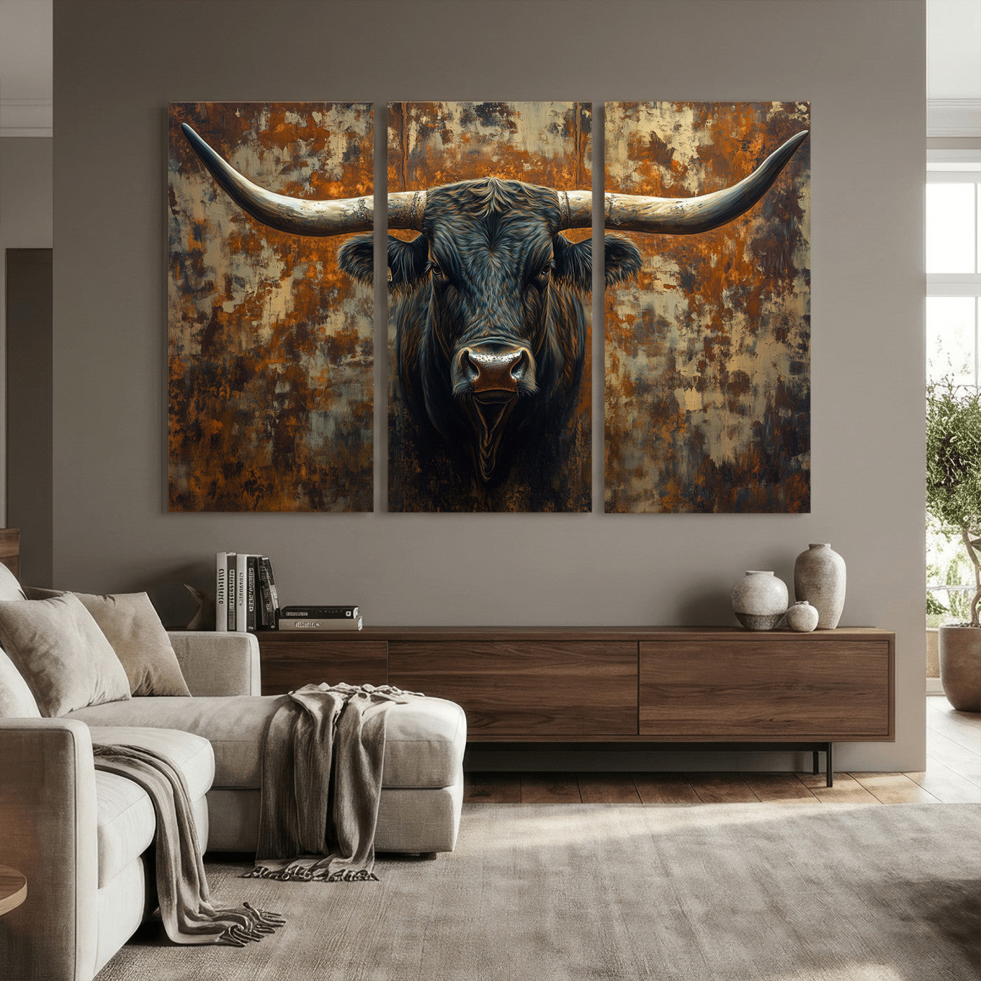 68068-MGV-CV-36X24 - Longhorn Texas Cow Bull Wall Art | Rustic Farmhouse Canvas Print | Ready to Hang Barn Decor for