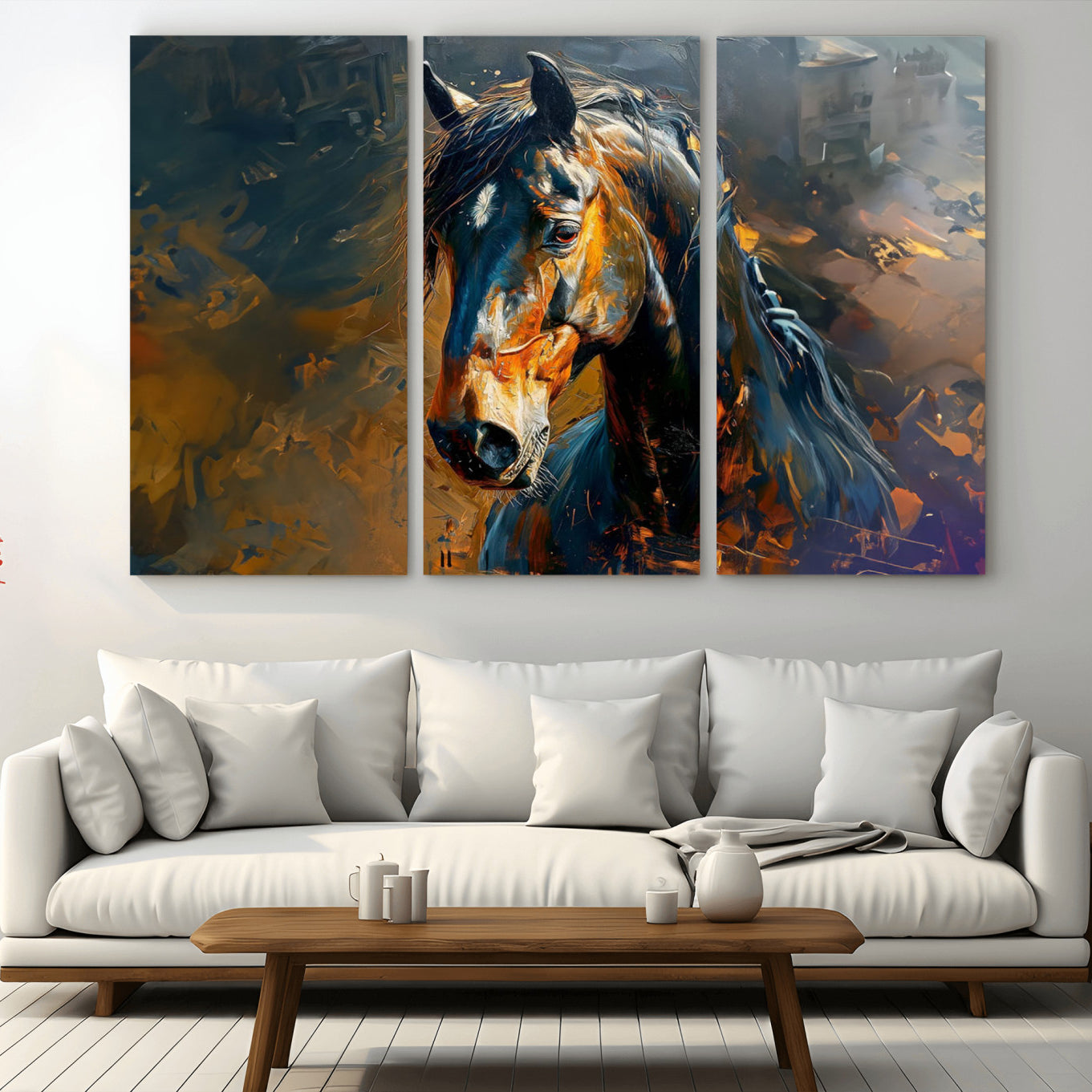 29909-MGV-CV-36X24-Abstract Horse Wall Art Canvas Print | Farmhouse Wall Decor | Western Cabin Art | Rustic Horse Decor