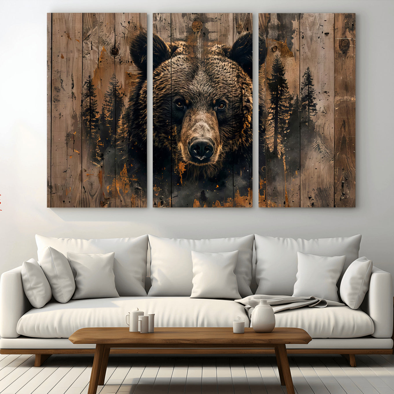 76998-MGV-CV-36X24-Rustic Grizzly 399 Wall Art | Triptych Canvas Print | Rustic Cabin Wall Decor | Perfect for