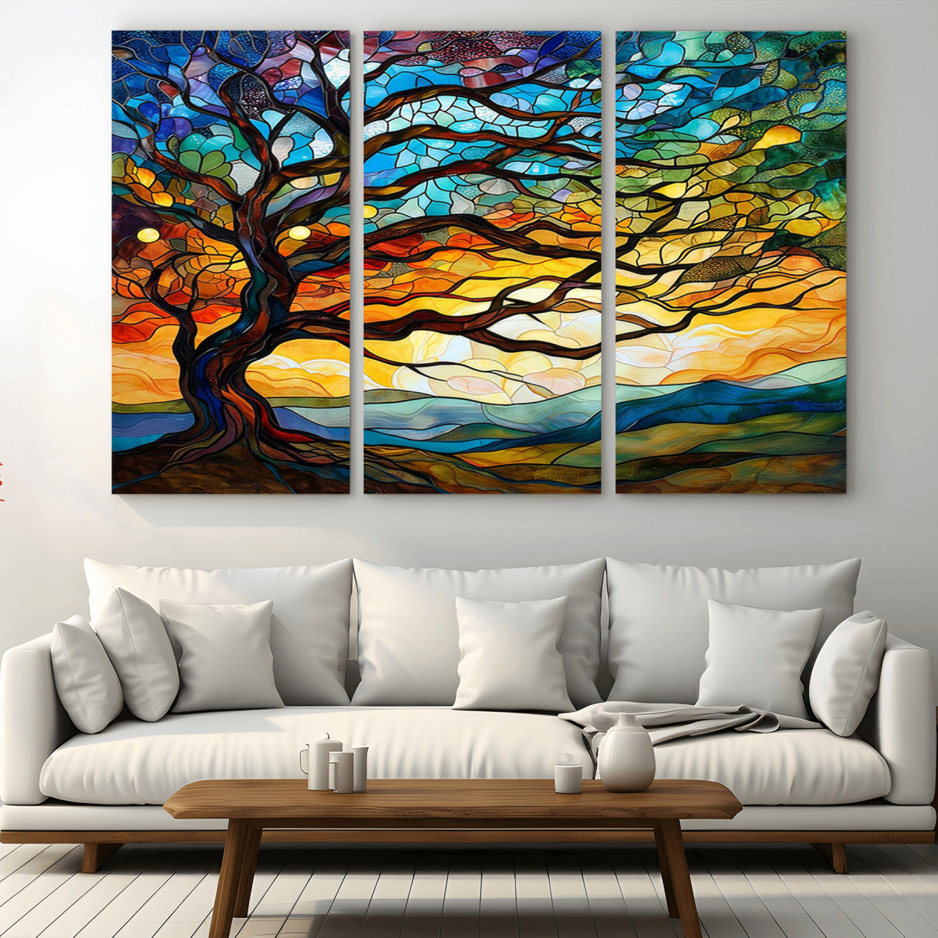 64765-MGV-CV-36X24-Mosaic Tree Wall Art | Ready to Hang Stained Glass Style Canvas Print | Farmhouse Wall Decor, Cabin
