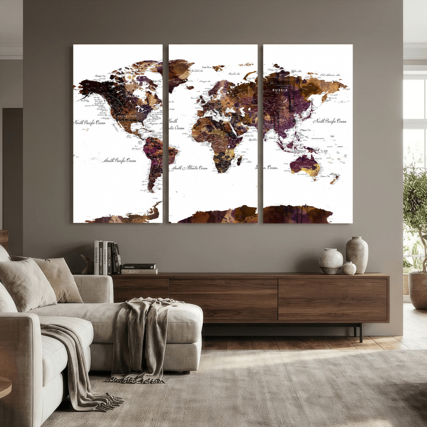 50611-MGV-CV-36X24 - Push Pin World Map Canvas Print – Framed Wall Art for Couples to Track Their Travels – Anniversary