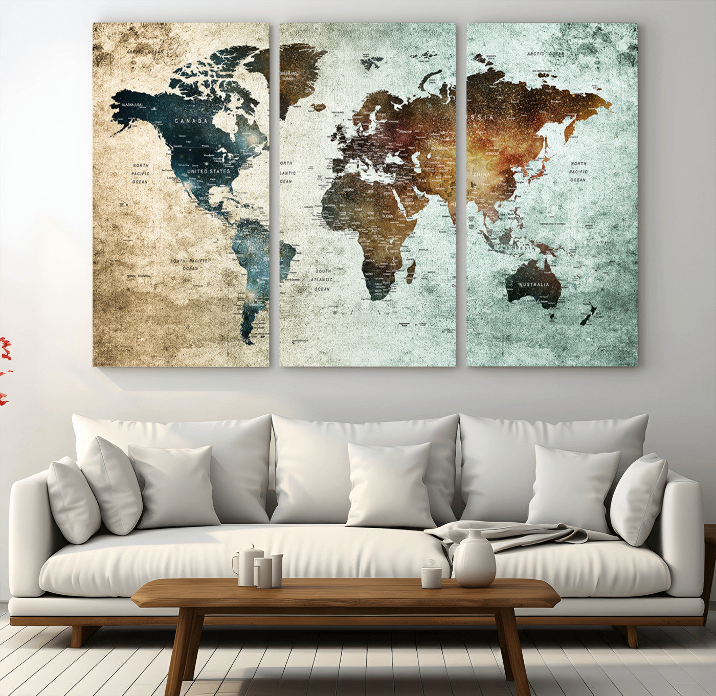 25140-MGV-CV-36X24-World Map Canvas Print – Framed Vintage Style Push Pin Wall Art, Elegant Travel Map Decor for Home or Office