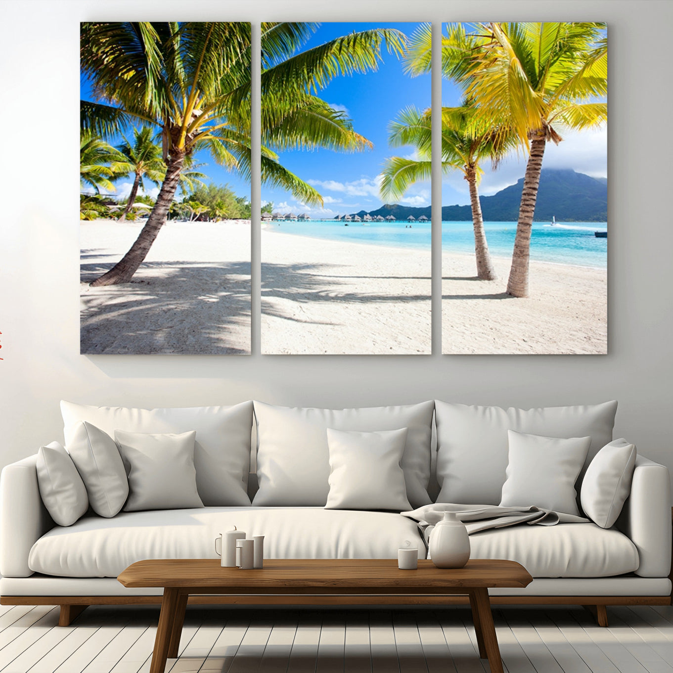-Blue Beach and Sea Wall Art Canvas Print