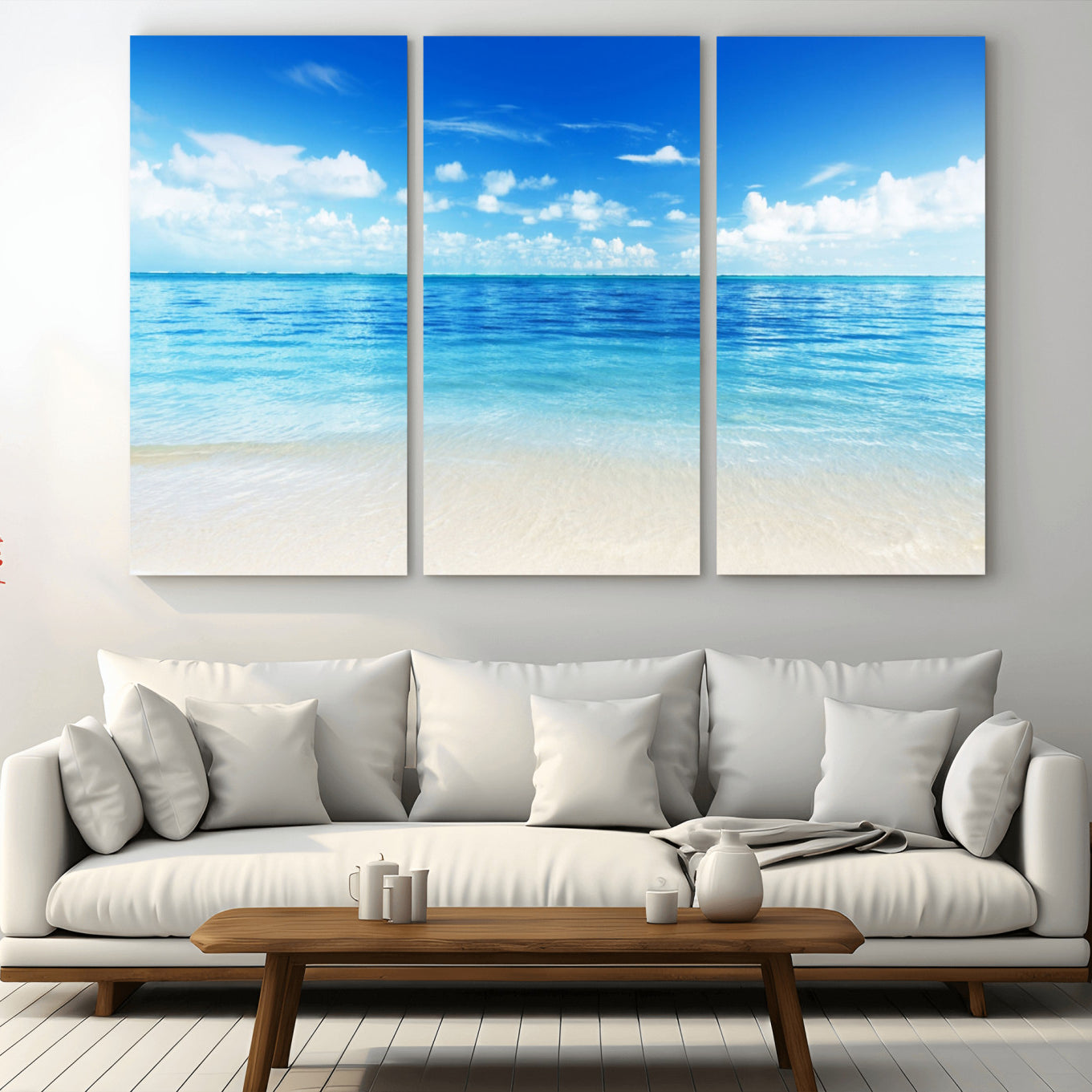 -Beach Scene Canvas Wall Art Print – Tranquil Ocean Horizon and White Sand Beach Wall Decor for Home
