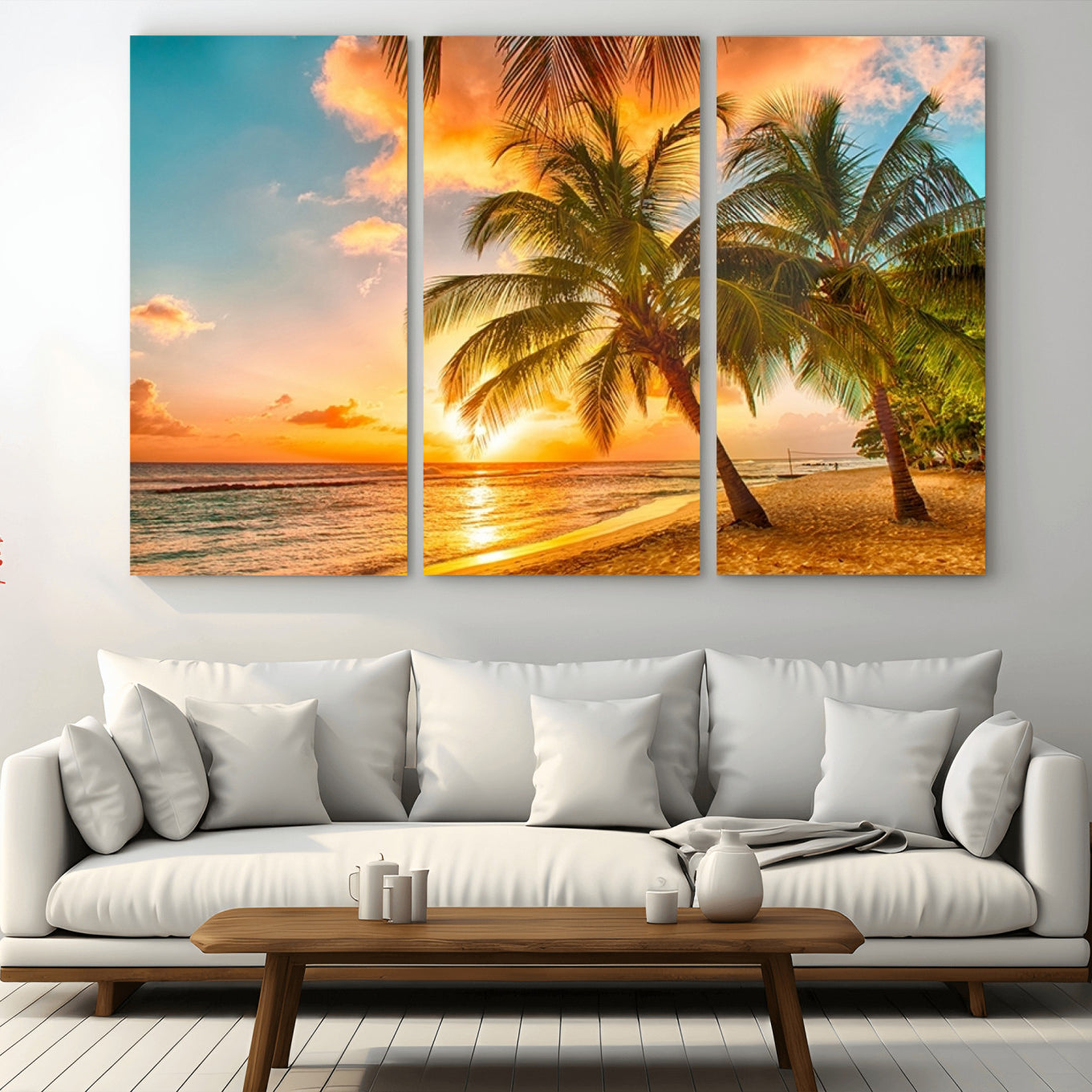 -Tropical Sunset Beach Canvas Wall Art Print – Vibrant Palm Trees and Coastal Sunset Wall Decor for