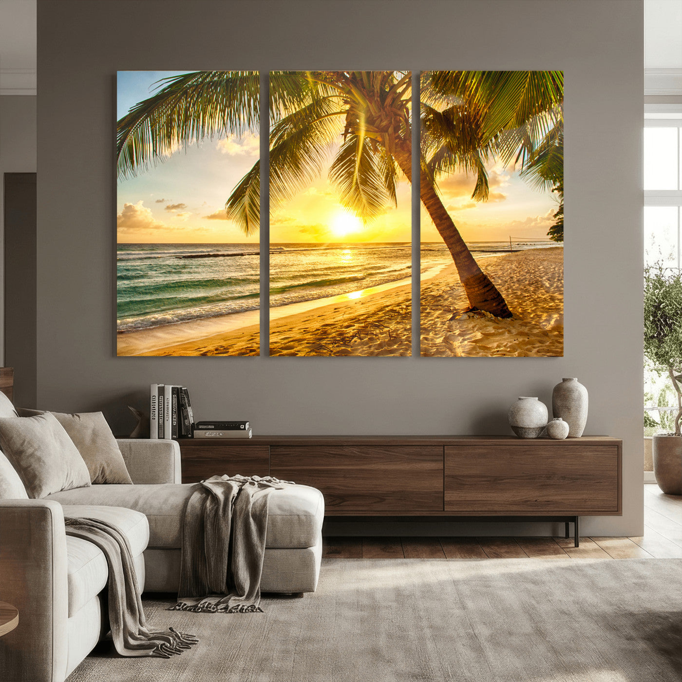 33628-MGV-CV-36X24 - Beach Sunset Canvas Wall Art Print - Tropical Beach Canvas Wall Art Print – Vibrant Palm Trees and
